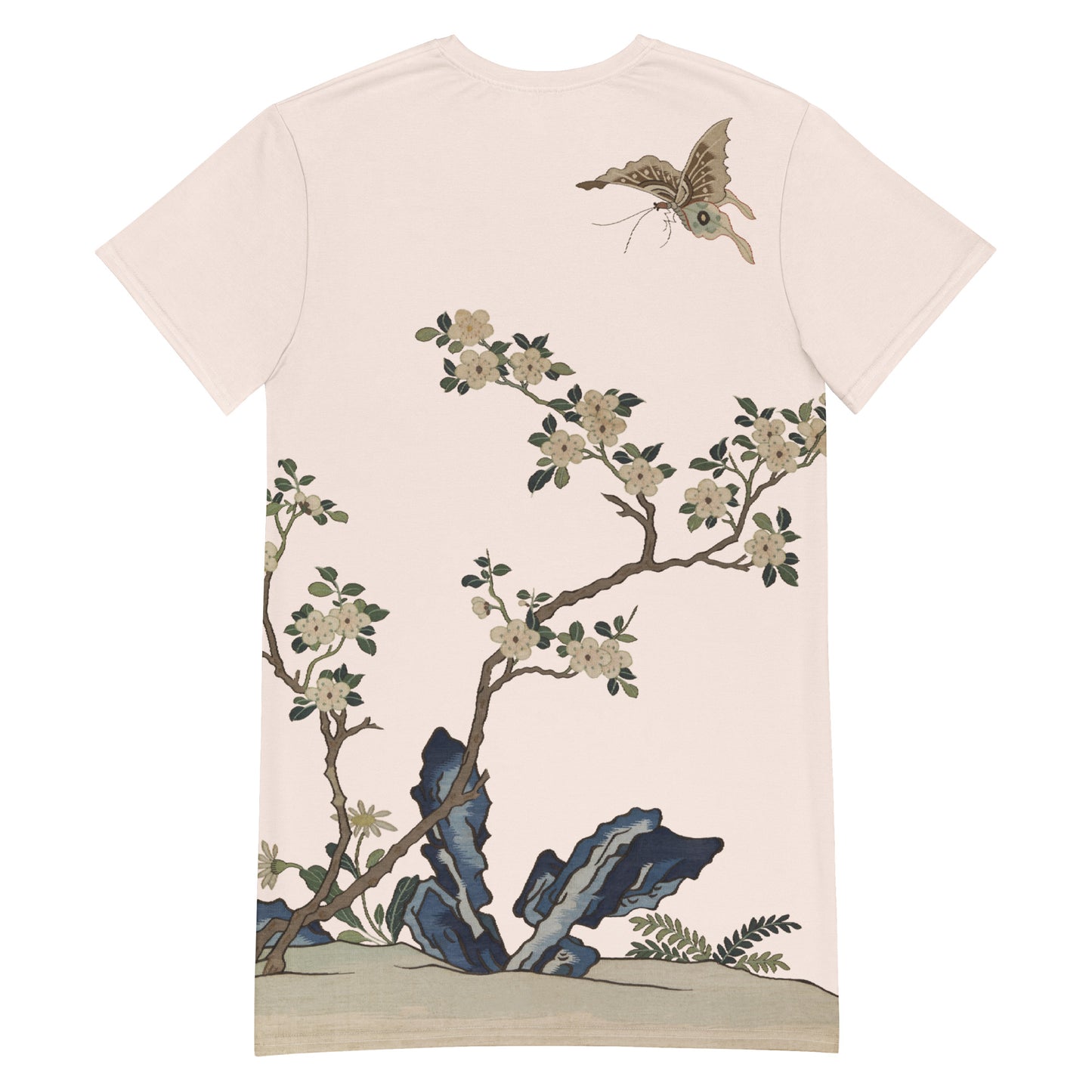 Kesi Flower Album|White Plum Blossoms and Butterfly|T-shirt dress|Fish belly white