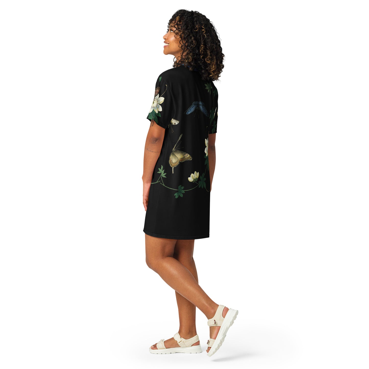 Cats And Butterflies Of Longevity|Butterflies amidst the Edible Fruited Passion Flowers|T-shirt dress