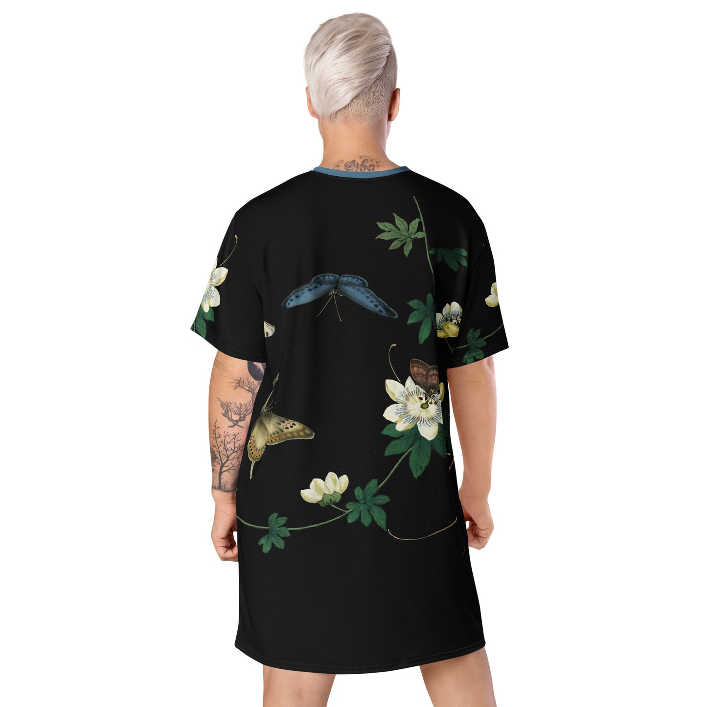 Cats And Butterflies Of Longevity|Butterflies amidst the Edible Fruited Passion Flowers|T-shirt dress