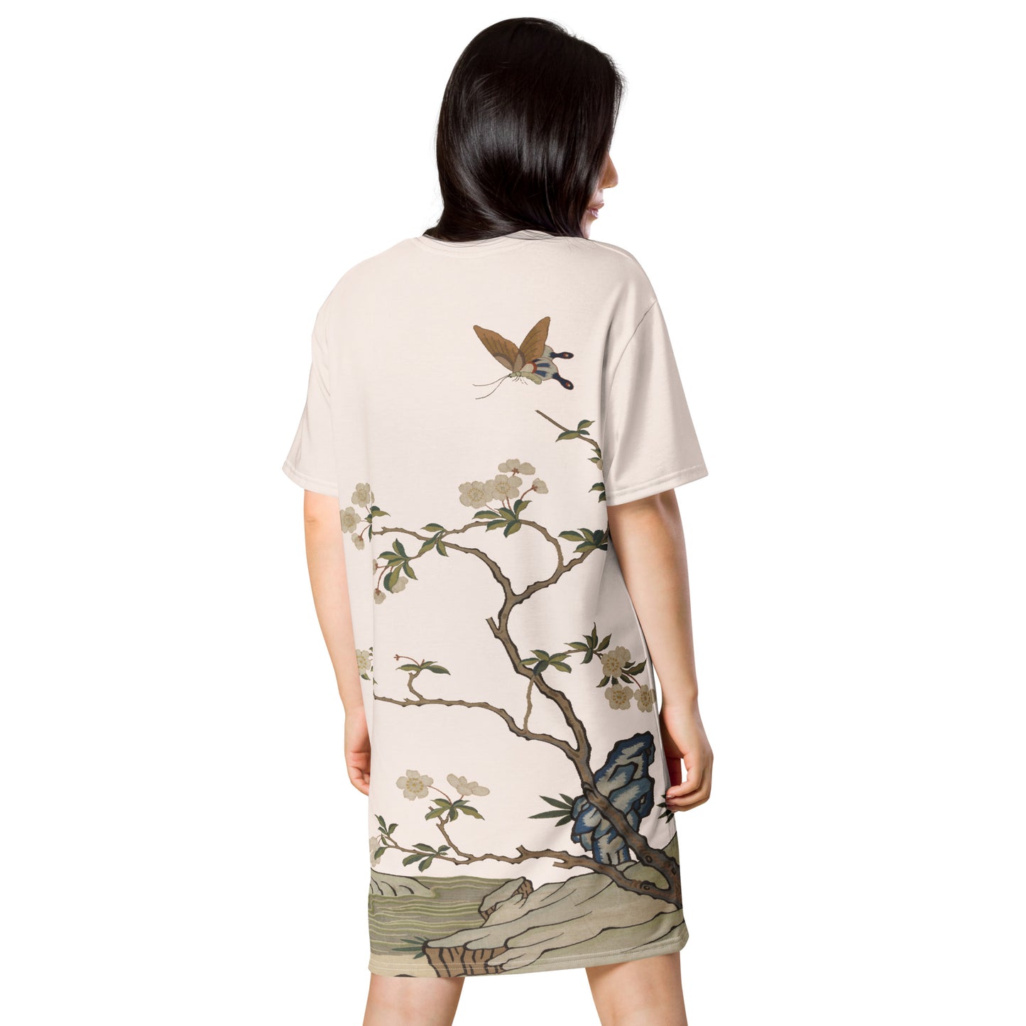 Kesi Flower Album|Plum Blossoms and Butterfly|T-shirt dress|Fish belly white