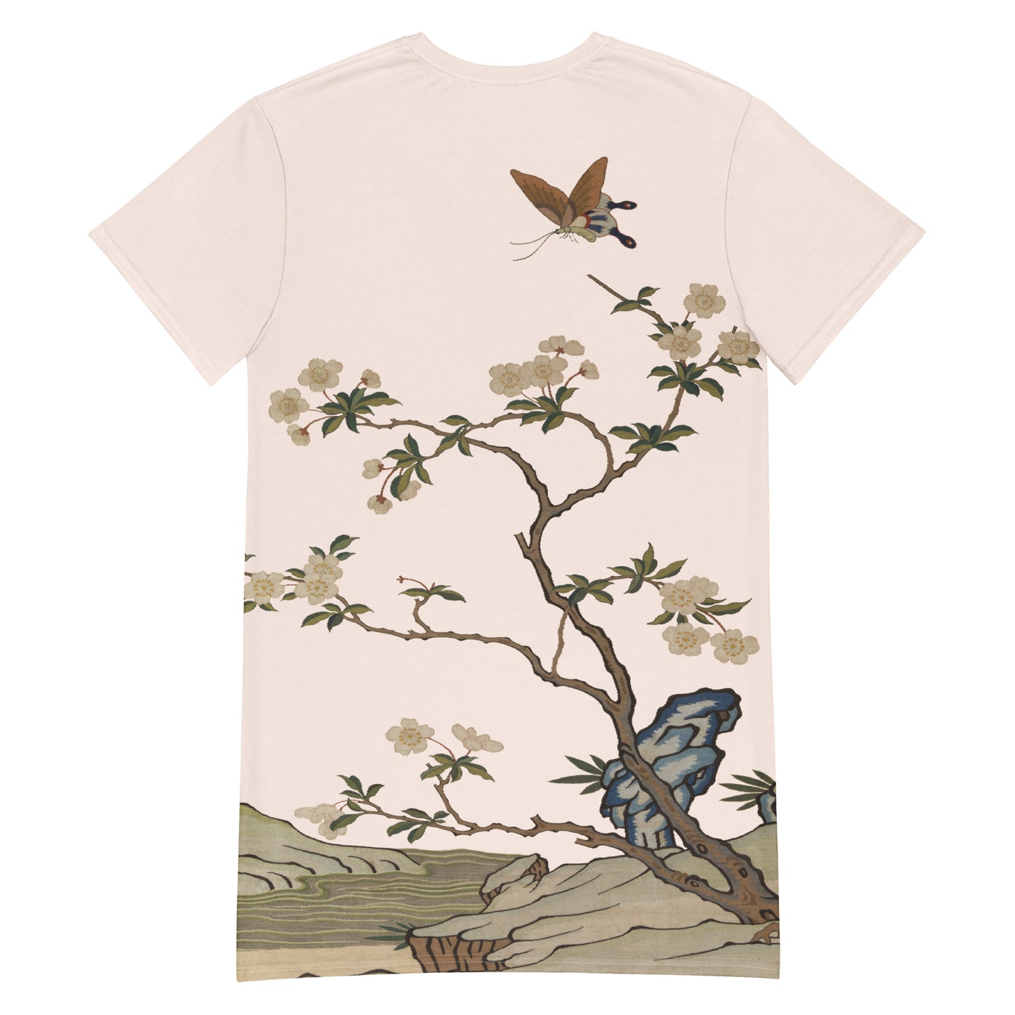 Kesi Flower Album|Plum Blossoms and Butterfly|T-shirt dress|Fish belly white