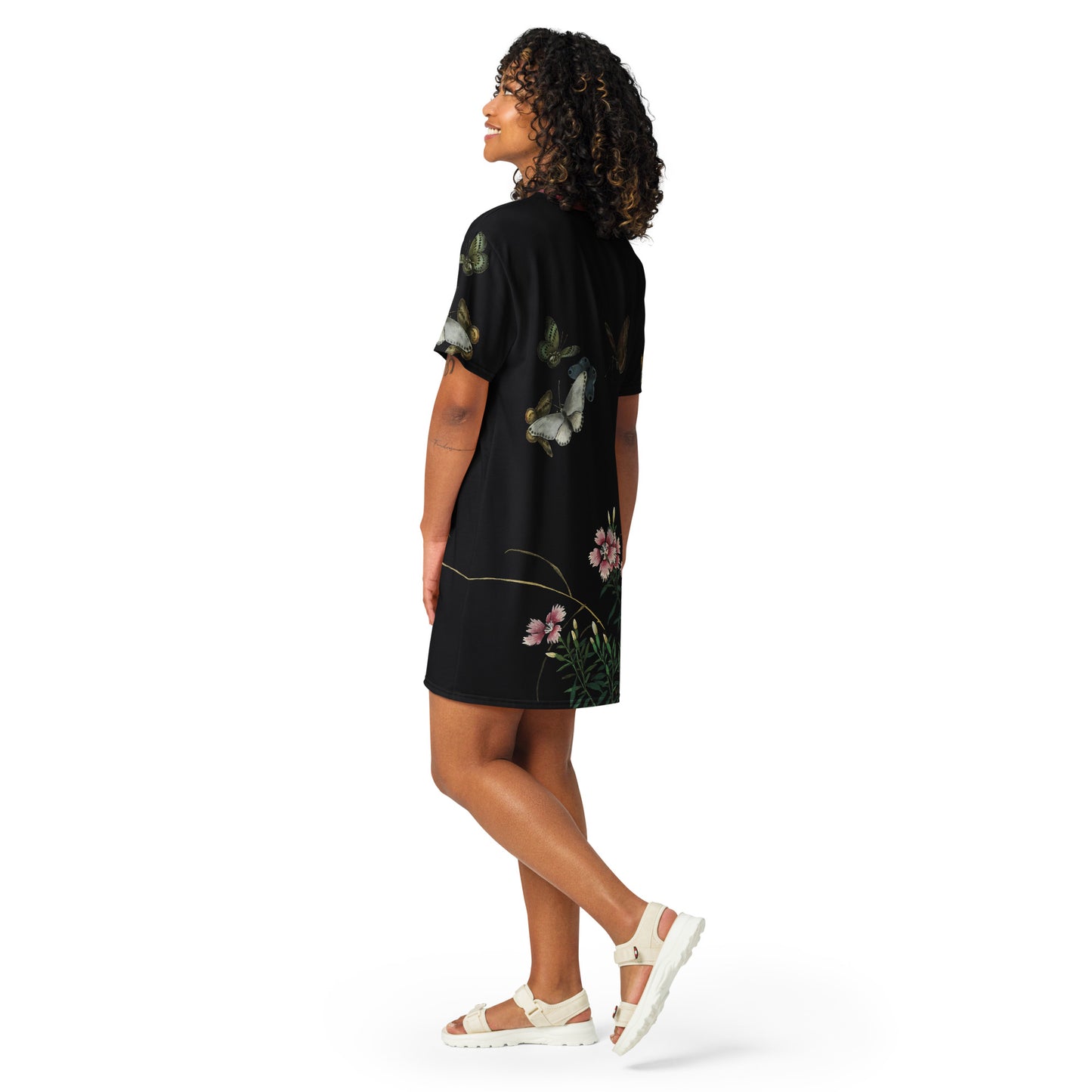 Cats And Butterflies Of Longevity|Butterflies and the Blooming Red-flowered Catchfly|T-shirt dress|Fish belly white