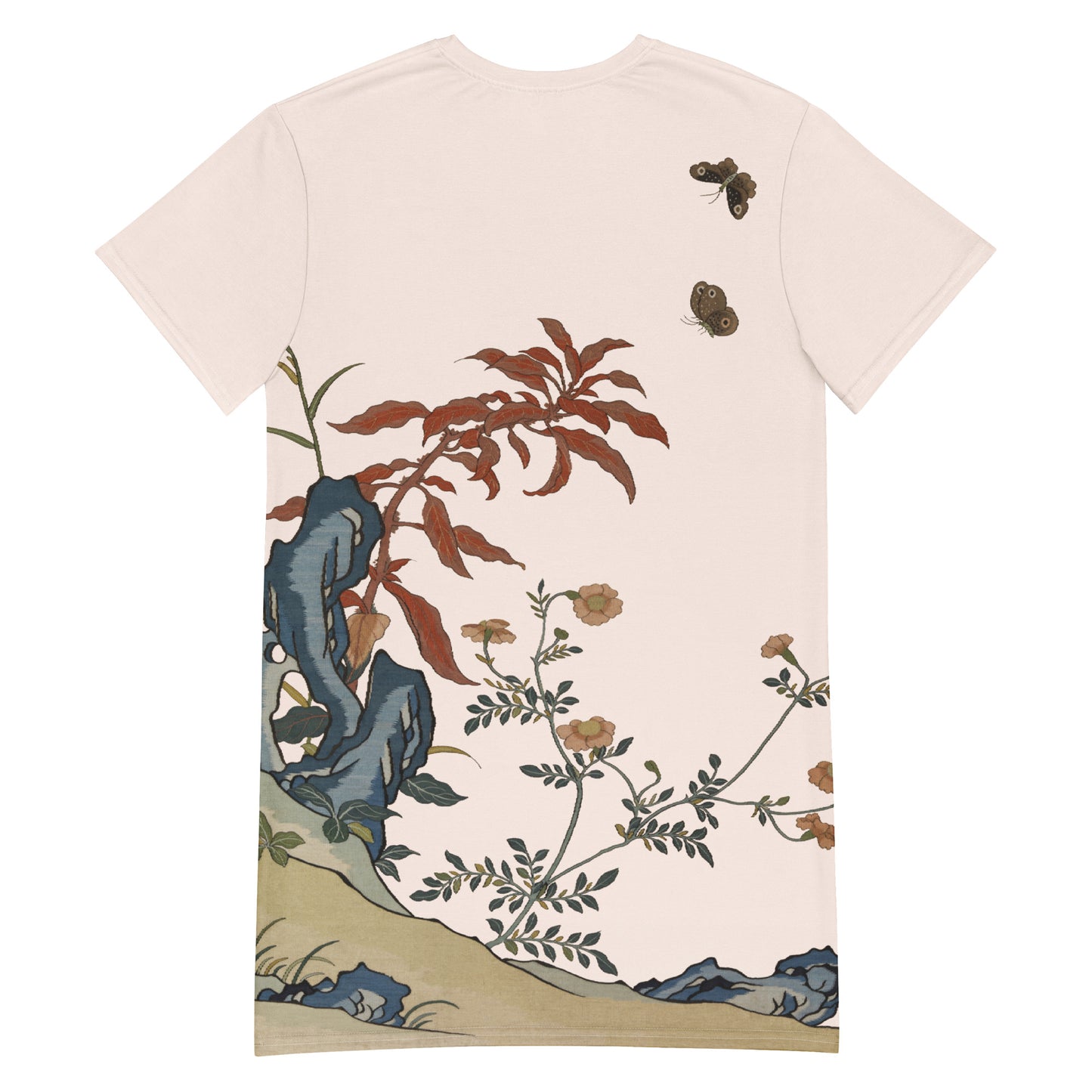 Kesi Flower Album|Butterflies and Flowers|T-shirt dress|Fish belly white