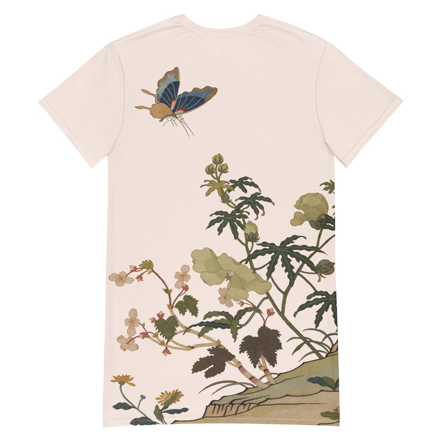 Kesi Flower Album|Hibiscus and Begonia Blossoms|T-shirt dress|Fish belly white