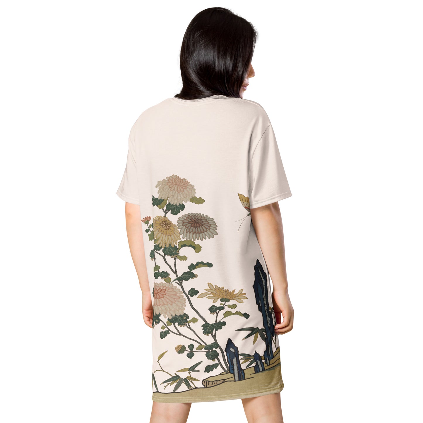 Kesi Flower Album|Chrysanthemums and Butterflies|T-shirt dress|Fish belly white