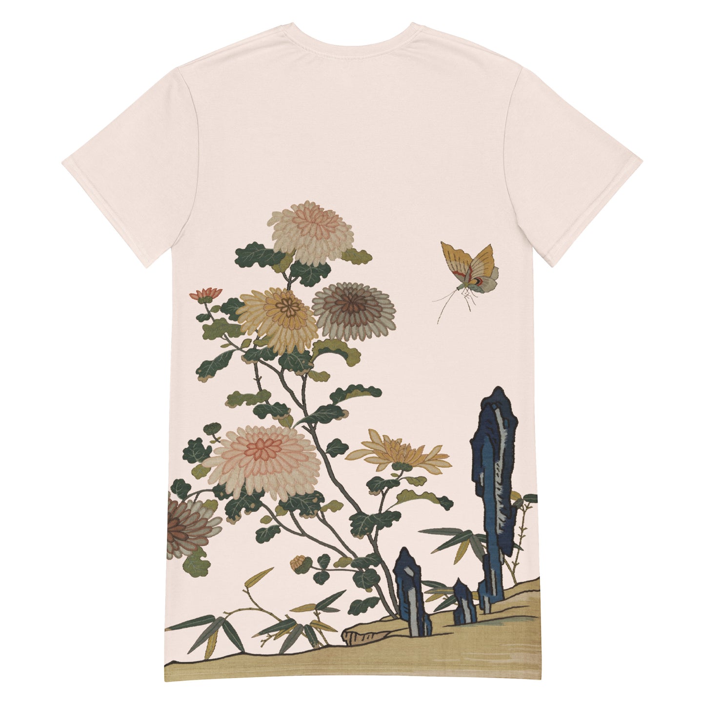 Kesi Flower Album|Chrysanthemums and Butterflies|T-shirt dress|Fish belly white