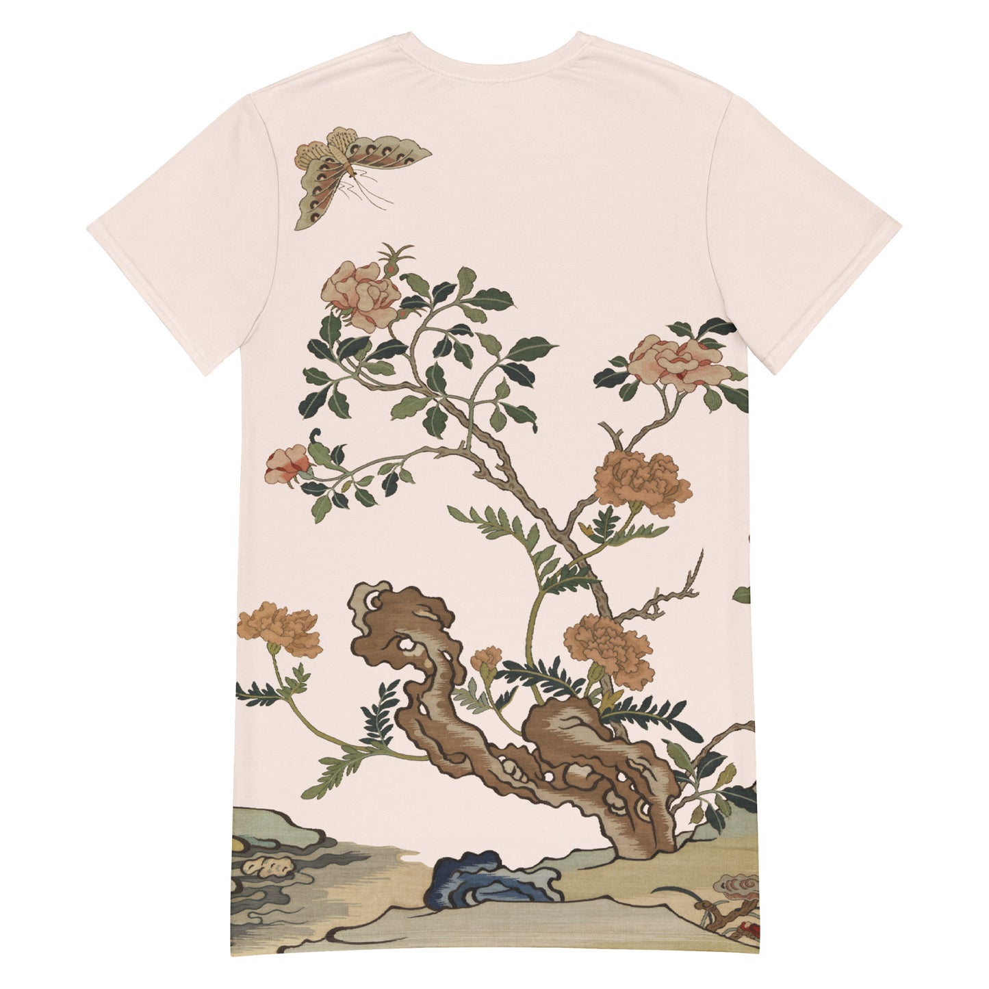 Kesi Flower Album|Camellia and Butterfly|T-shirt dress|Fish belly white