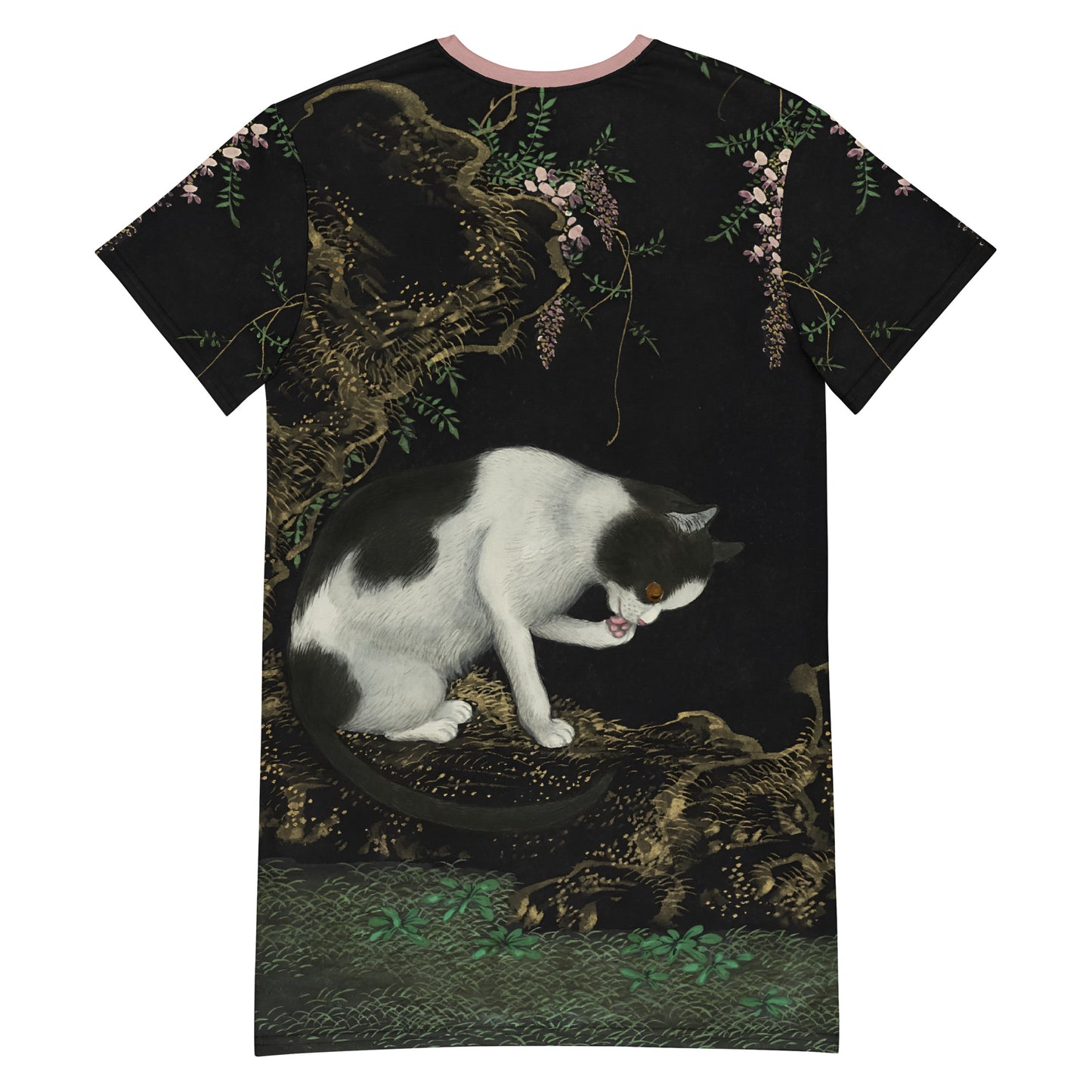 Cats And Butterflies Of Longevity|A Cat by the Blooming Wisteria|T-shirt dress