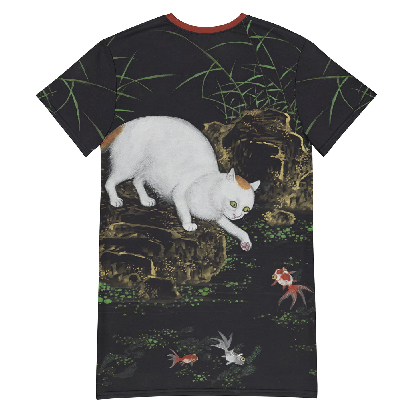 Cats And Butterflies Of Longevity|Cat with Fish and Aquatic Plants|T-shirt dress