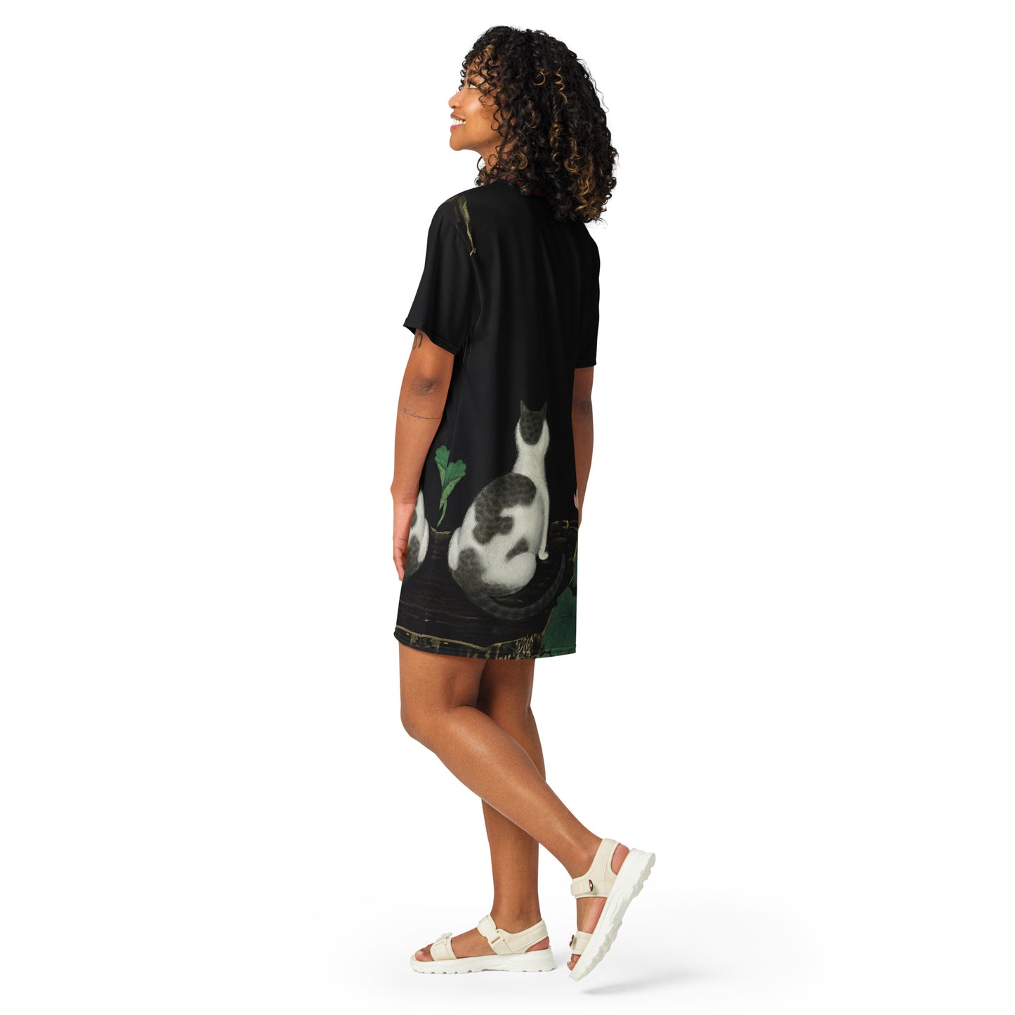 Cats And Butterflies Of Longevity|A Cat amidst the Lotus in Bloom|T-shirt dress