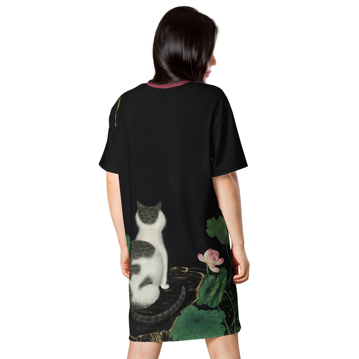 Cats And Butterflies Of Longevity|A Cat amidst the Lotus in Bloom|T-shirt dress