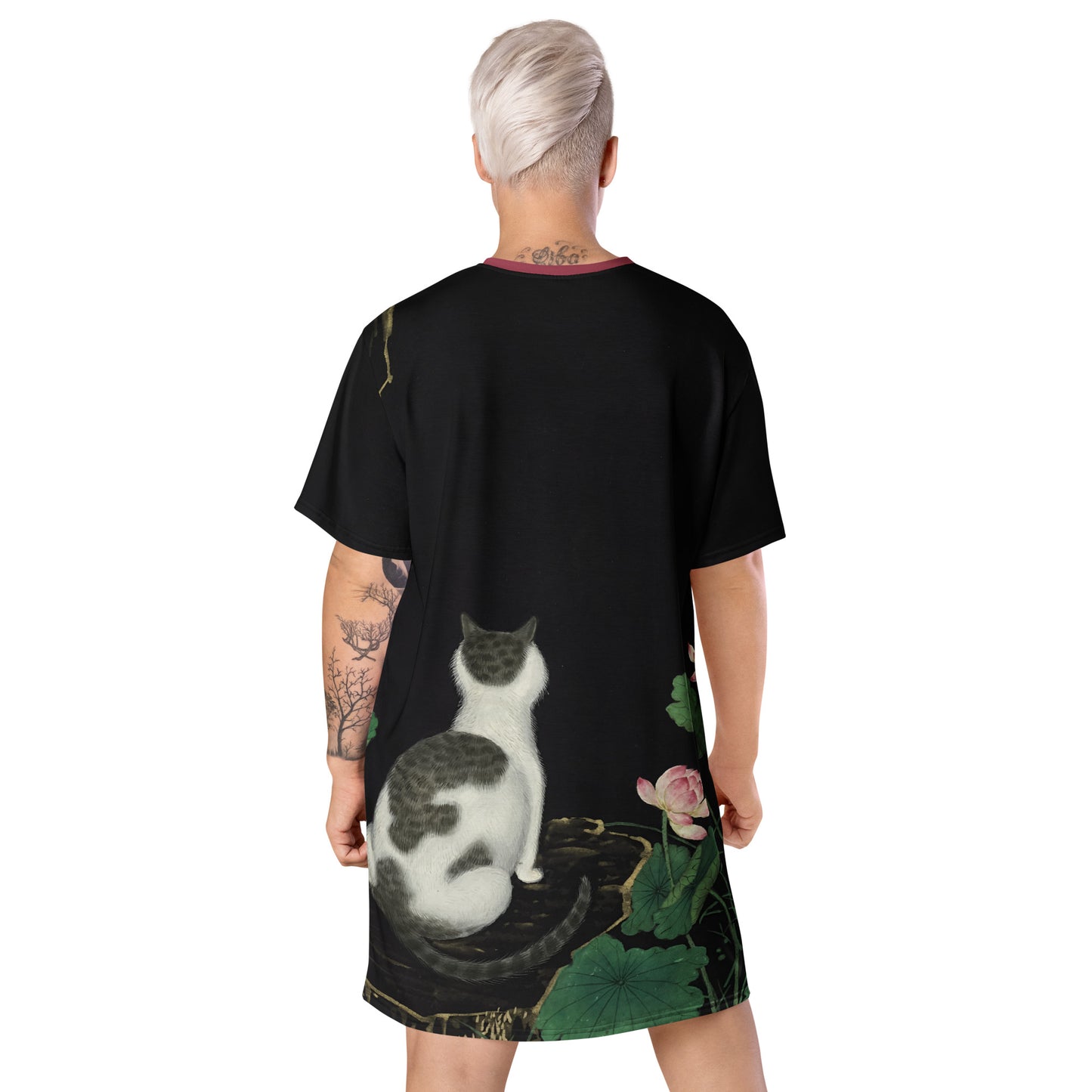 Cats And Butterflies Of Longevity|A Cat amidst the Lotus in Bloom|T-shirt dress