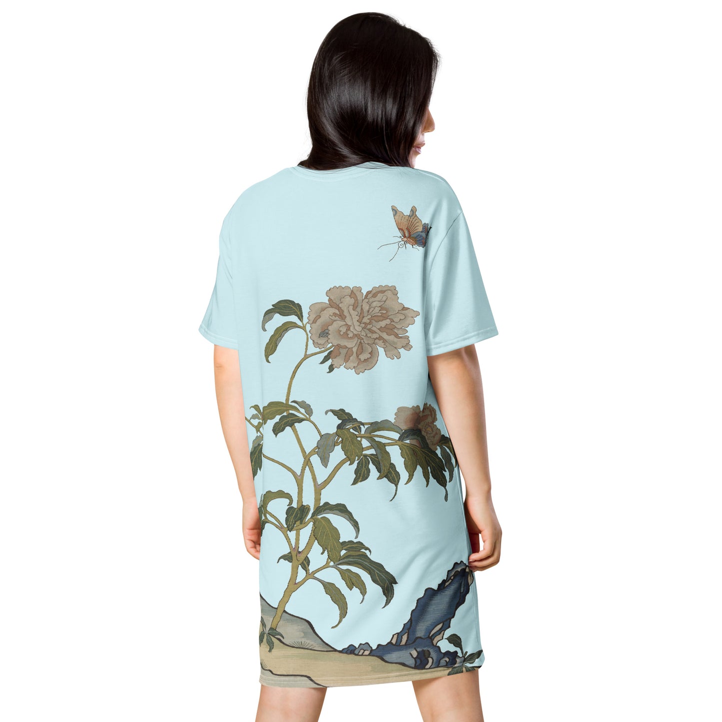 Kesi Flower Album|Peonies and Butterfly|T-shirt dress|Aqua blue