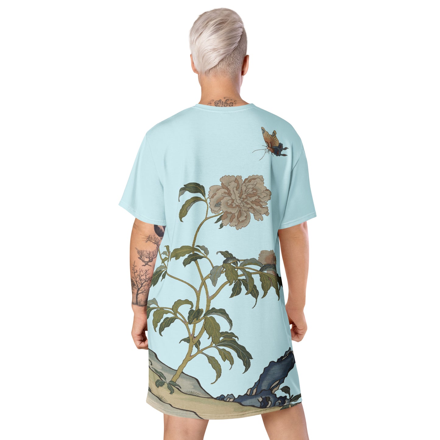 Kesi Flower Album|Peonies and Butterfly|T-shirt dress|Aqua blue