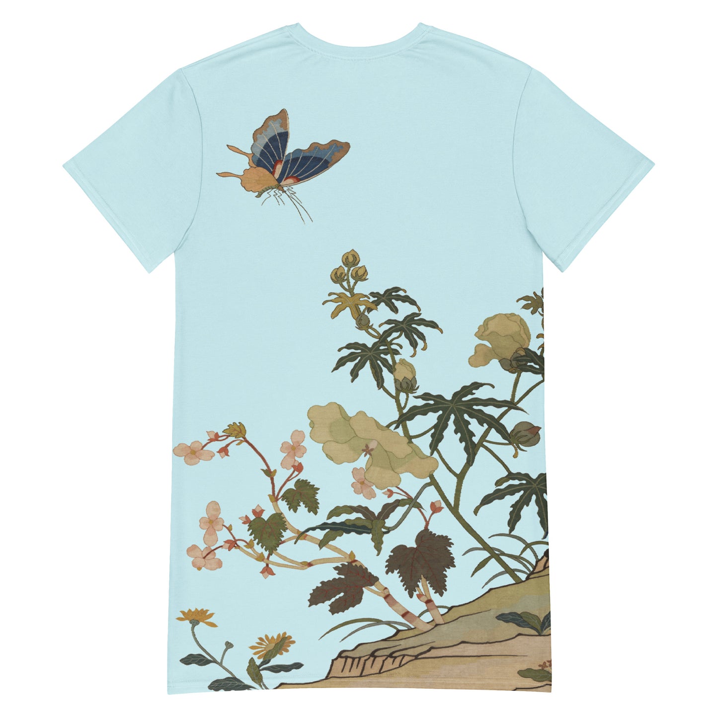 Kesi Flower Album|Hibiscus and Begonia Blossoms|T-shirt dress|Aqua blue