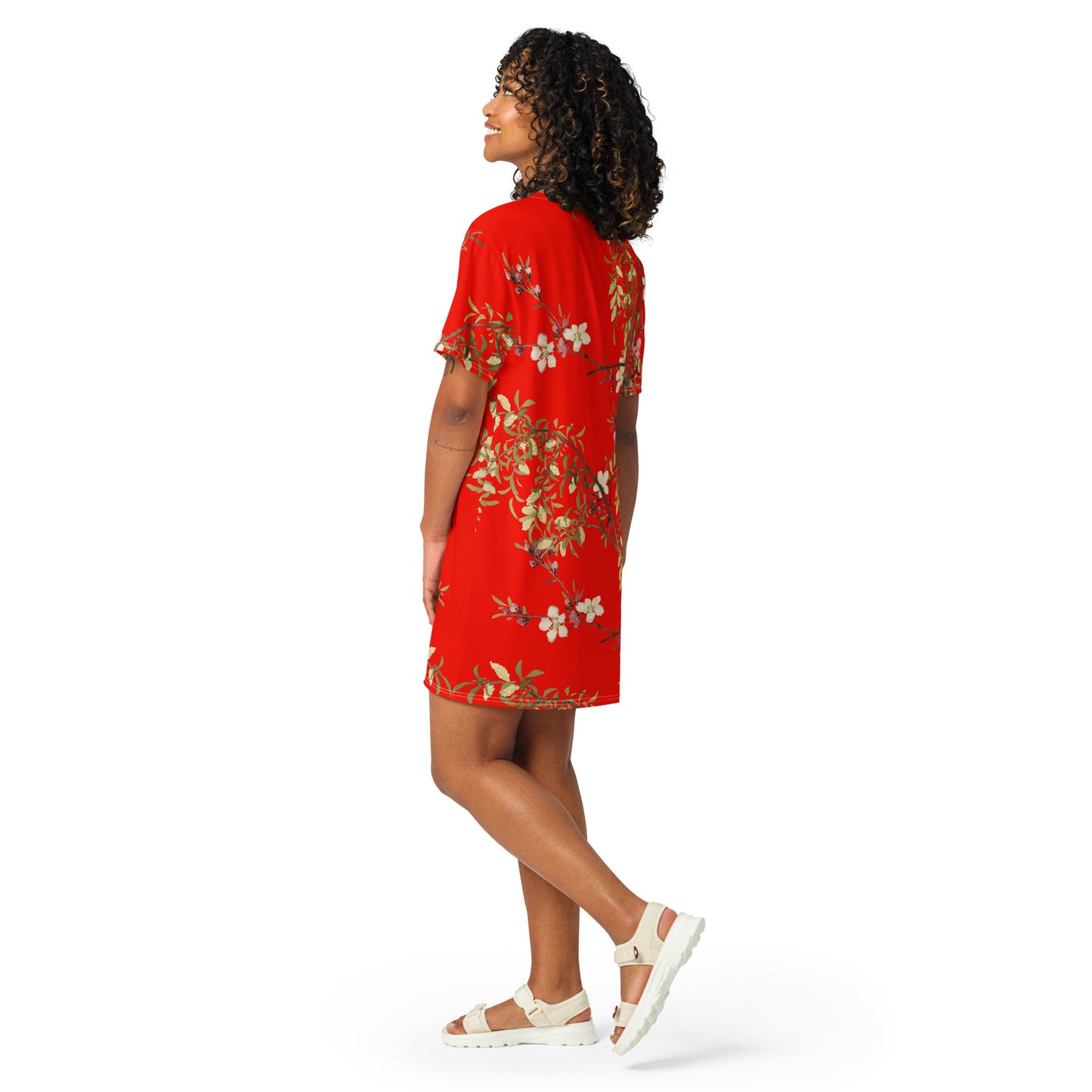 The Spirit of Flowers in Twelve Months|Willow and Peach Blossom|T-shirt dress|Garnet red