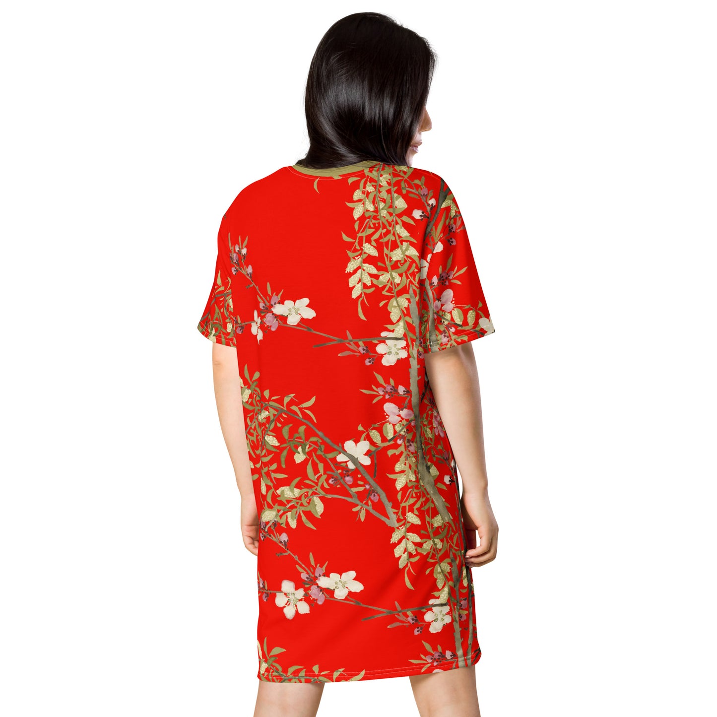 The Spirit of Flowers in Twelve Months|Willow and Peach Blossom|T-shirt dress|Garnet red