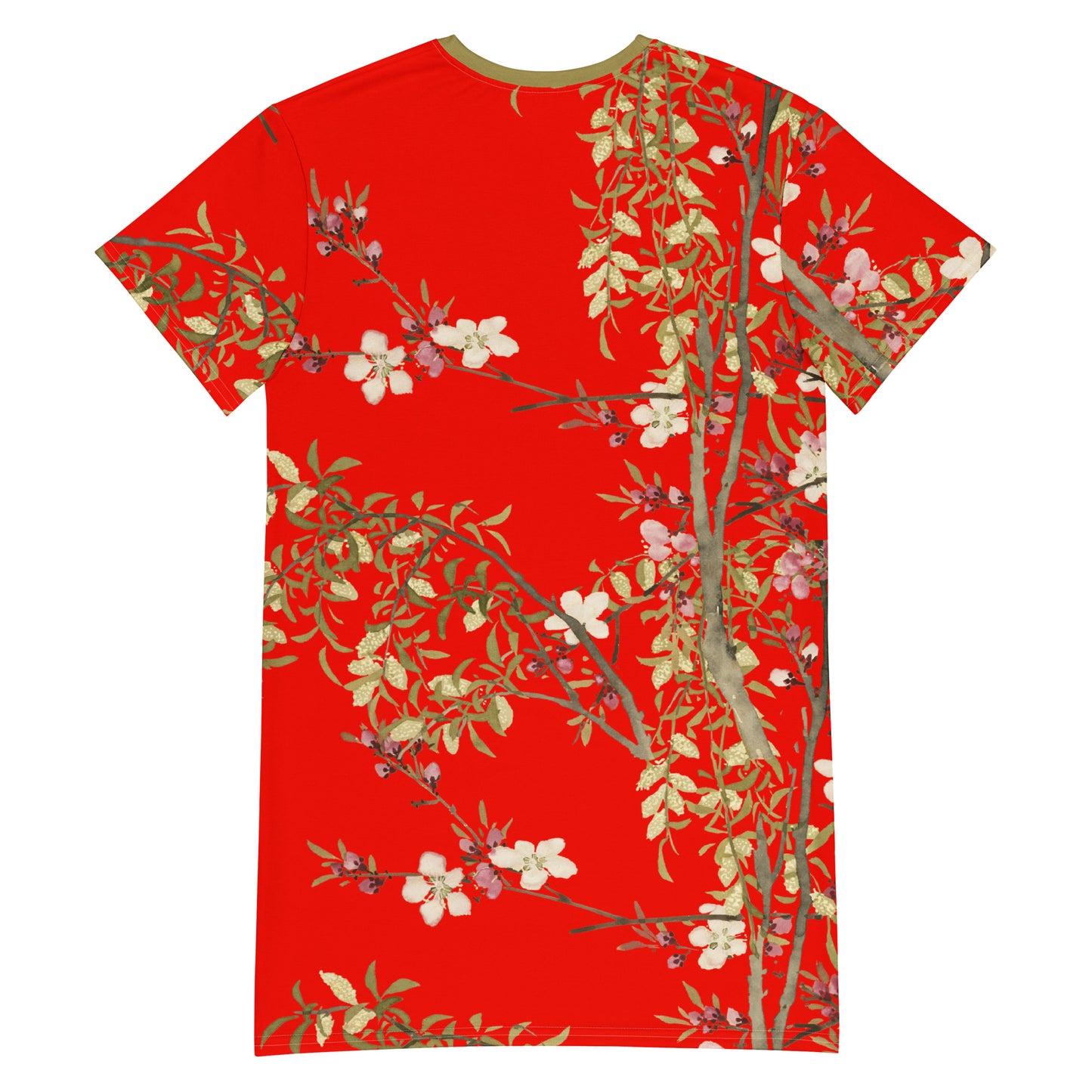The Spirit of Flowers in Twelve Months|Willow and Peach Blossom|T-shirt dress|Garnet red