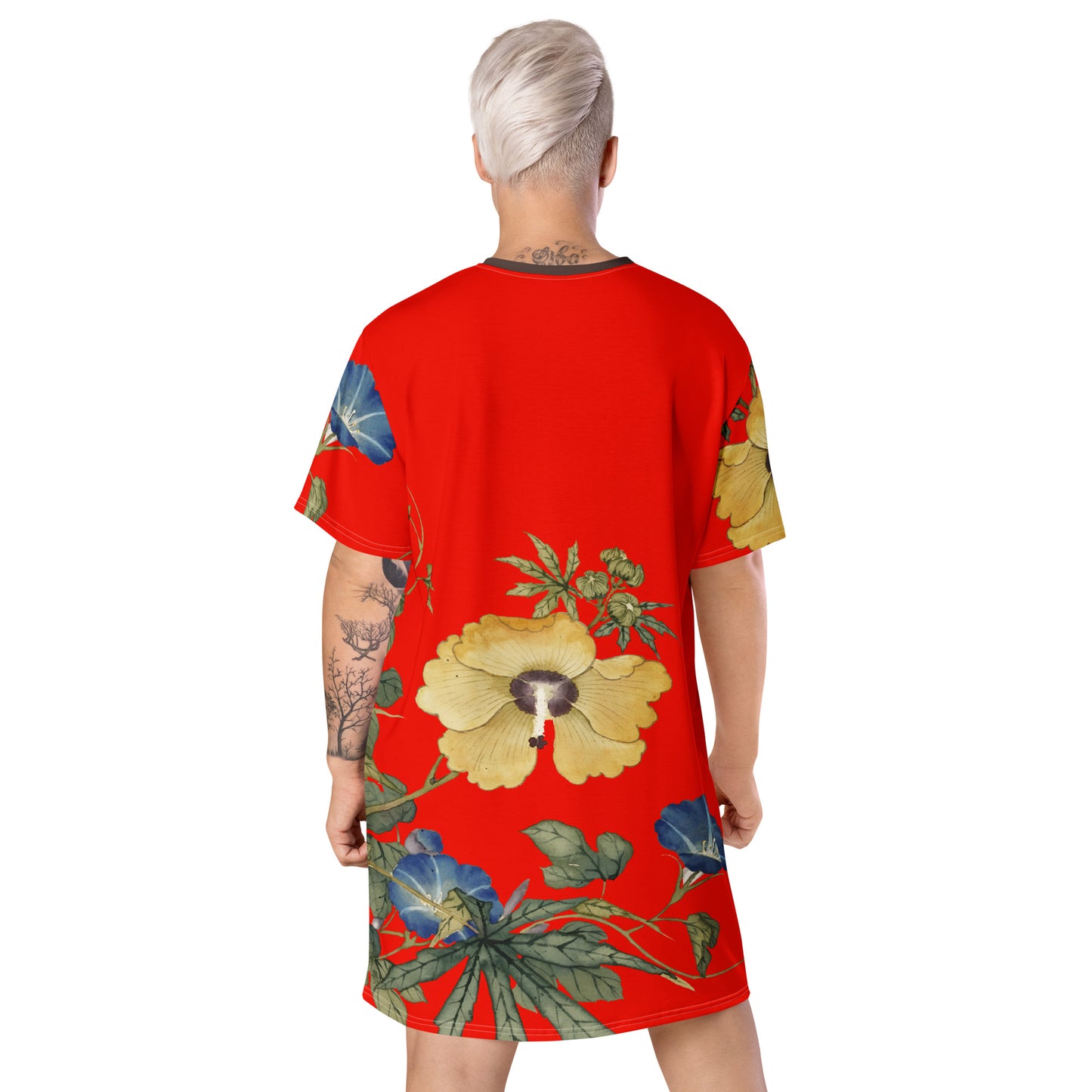十二月花神|秋葵牵牛花|T恤连衣裙|石榴红