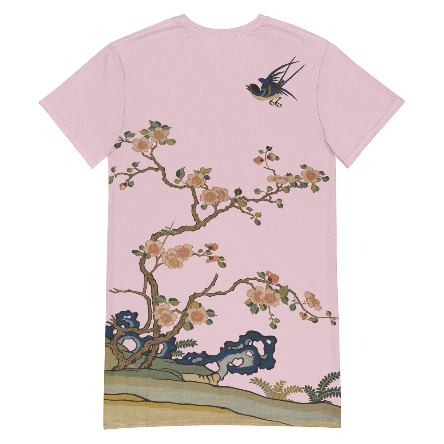 Kesi Flower Album|Swallow in Flight, Harbinger of Spring|T-shirt dress|Pale pinkish gray
