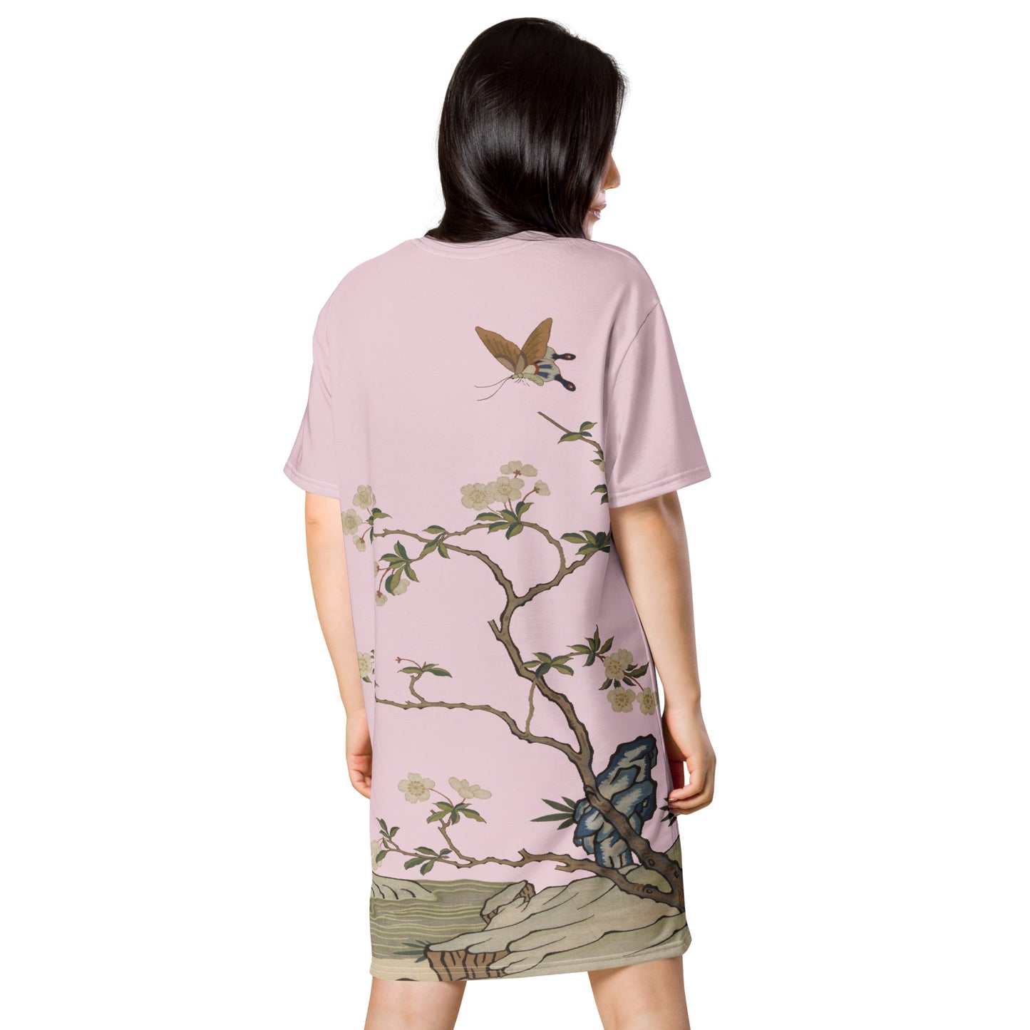 Kesi Flower Album|Plum Blossoms and Butterfly|T-shirt dress|Pale pinkish gray