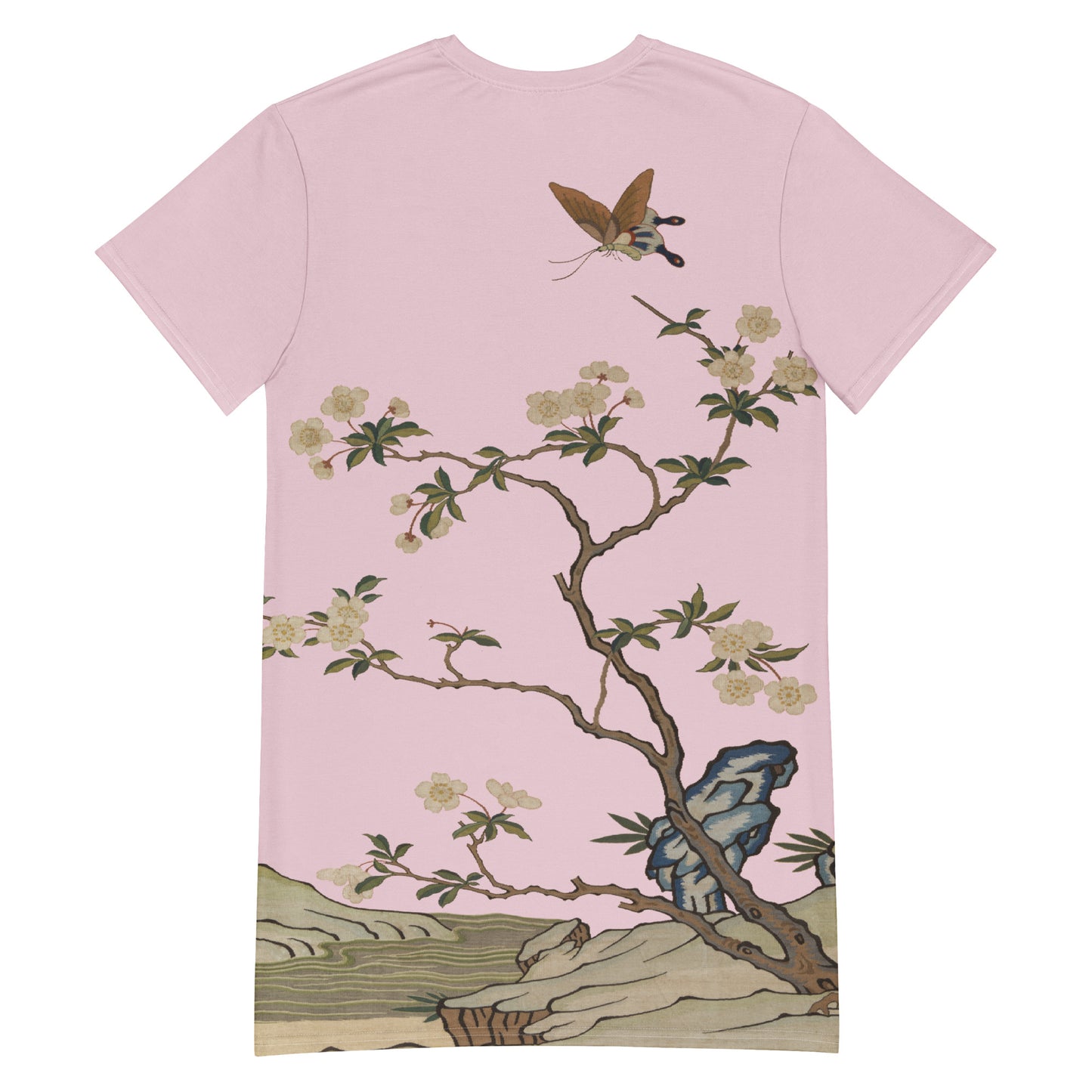 Kesi Flower Album|Plum Blossoms and Butterfly|T-shirt dress|Pale pinkish gray