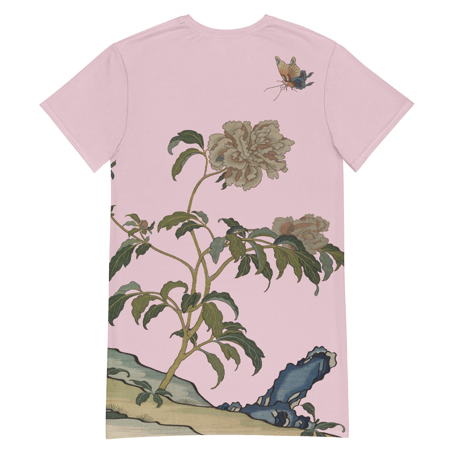 Kesi Flower Album|Peonies and Butterfly|T-shirt dress|Pale pinkish gray