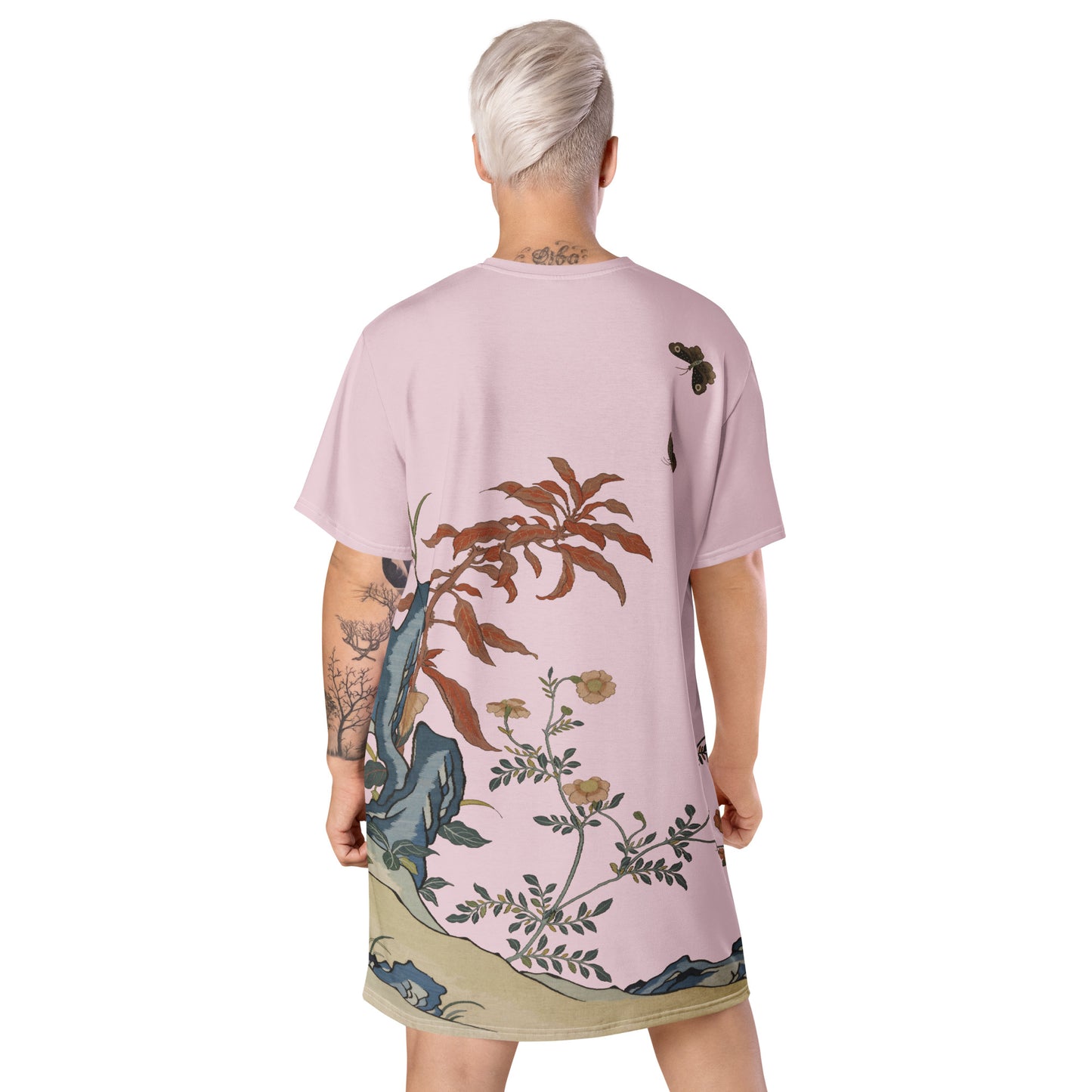 Kesi Flower Album|Butterflies and Flowers|T-shirt dress|Pale pinkish gray