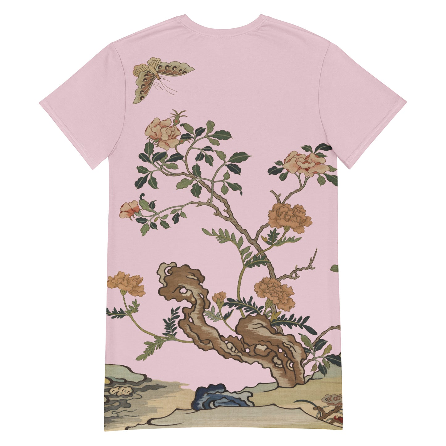 Kesi Flower Album|Camellia and Butterfly|T-shirt dress|Pale pinkish gray