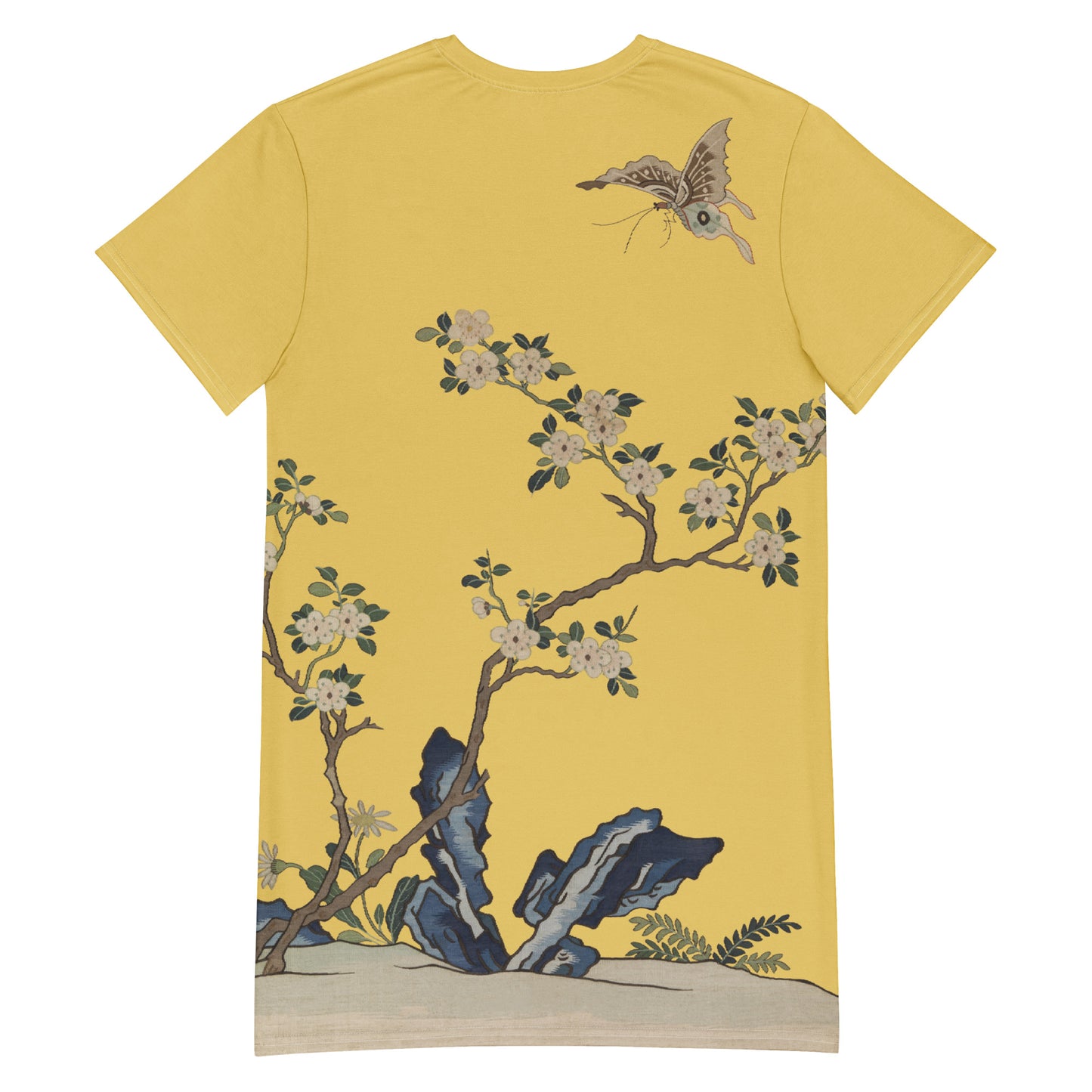 Kesi Flower Album|White Plum Blossoms and Butterfly|T-shirt dress|Gold