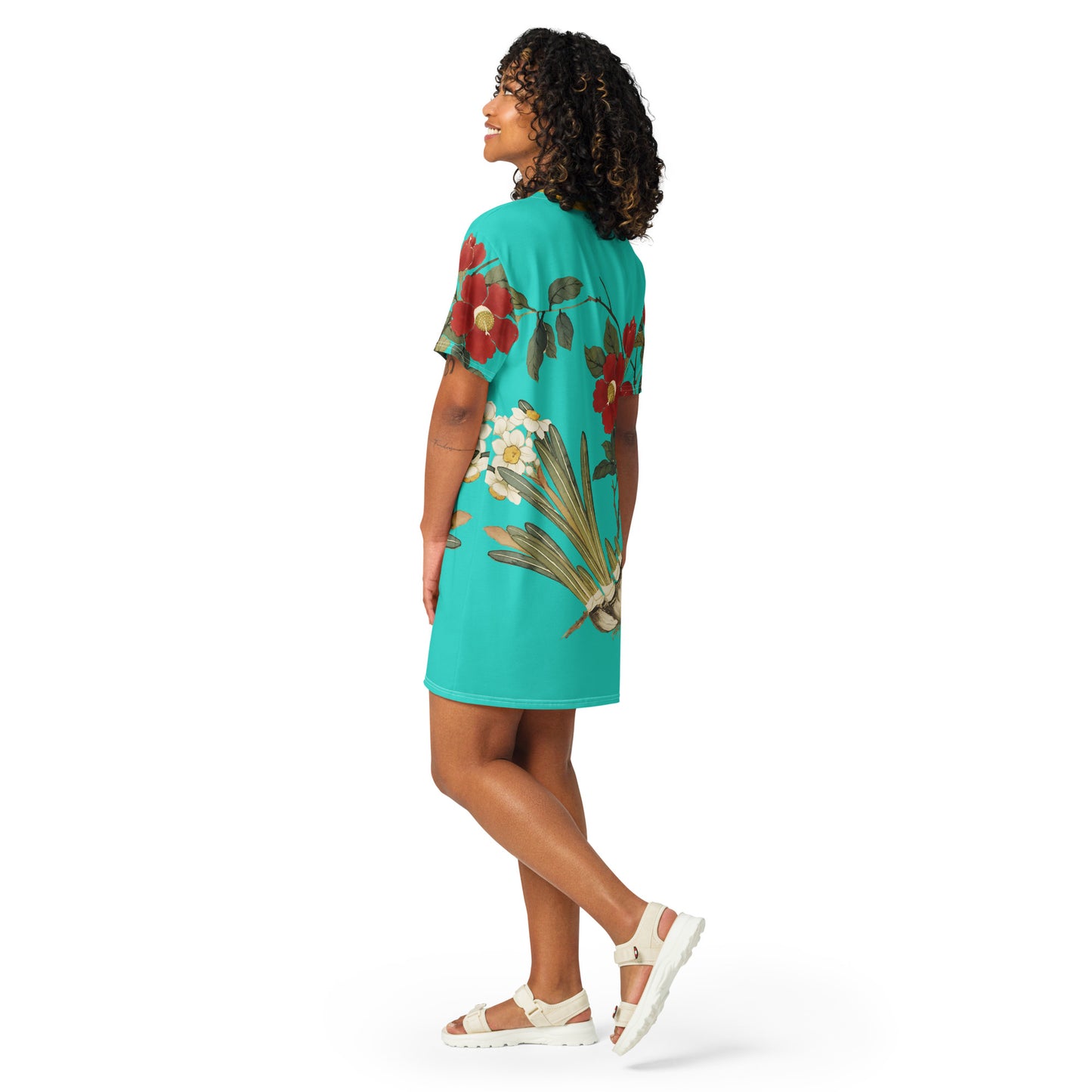 The Spirit of Flowers in Twelve Months|Narcissus and Camelia in Bloom|T-shirt dress|Turquoise