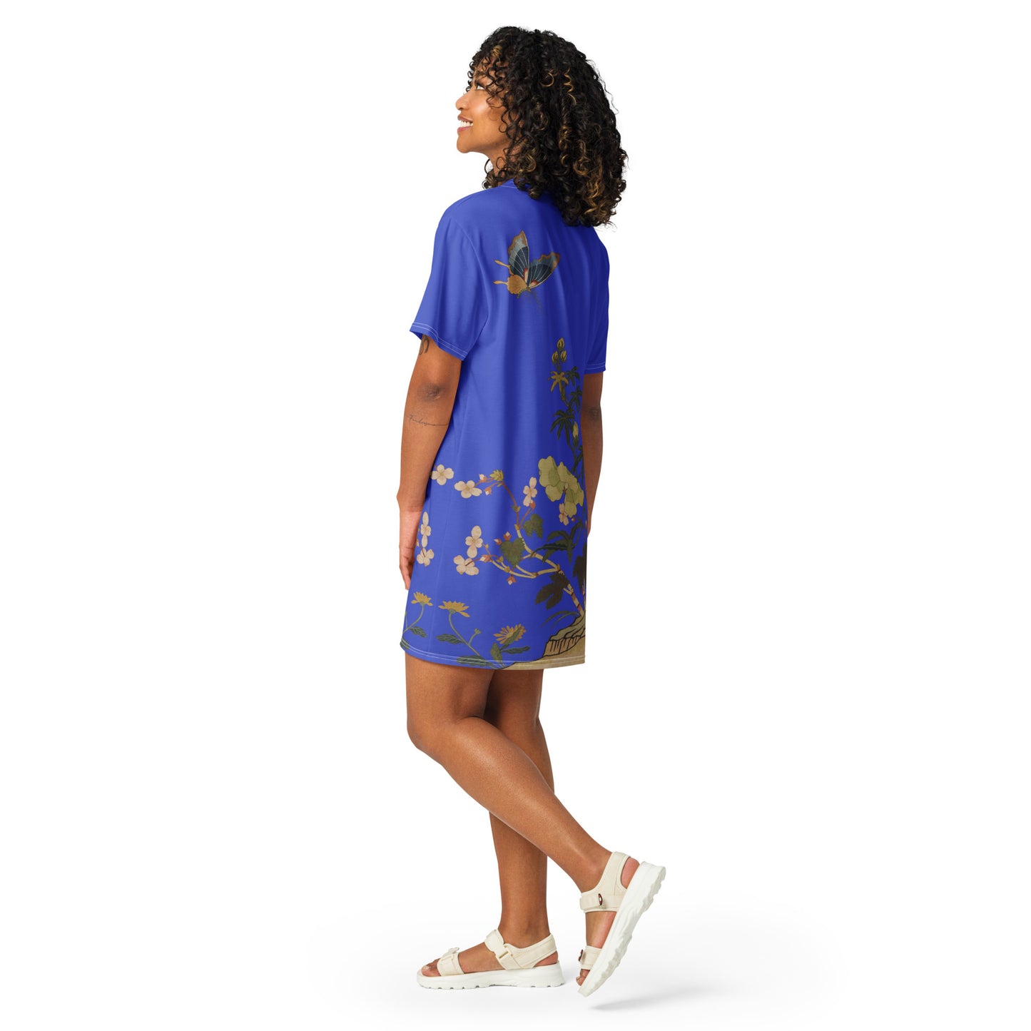 Kesi Flower Album|Hibiscus and Begonia Blossoms|T-shirt dress|Royal blue