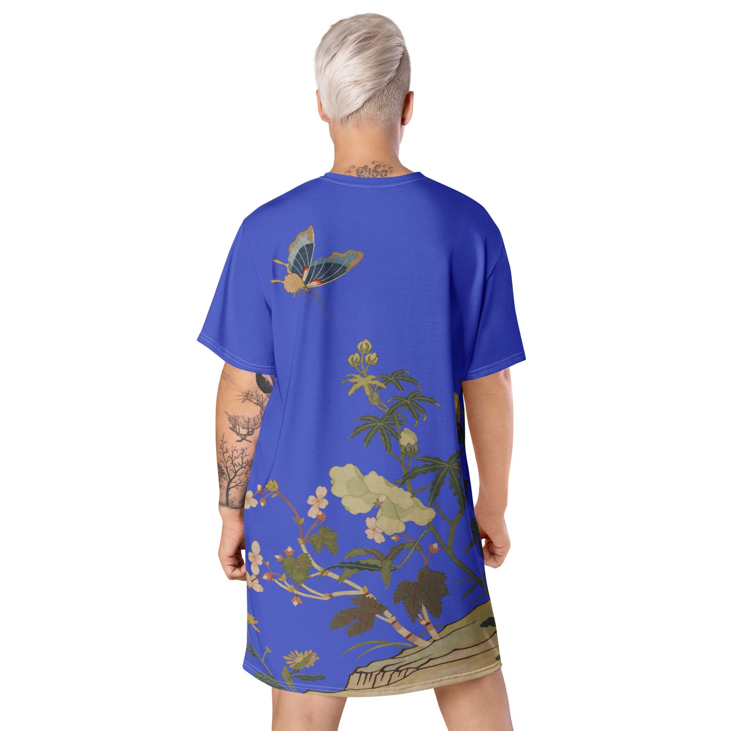 Kesi Flower Album|Hibiscus and Begonia Blossoms|T-shirt dress|Royal blue