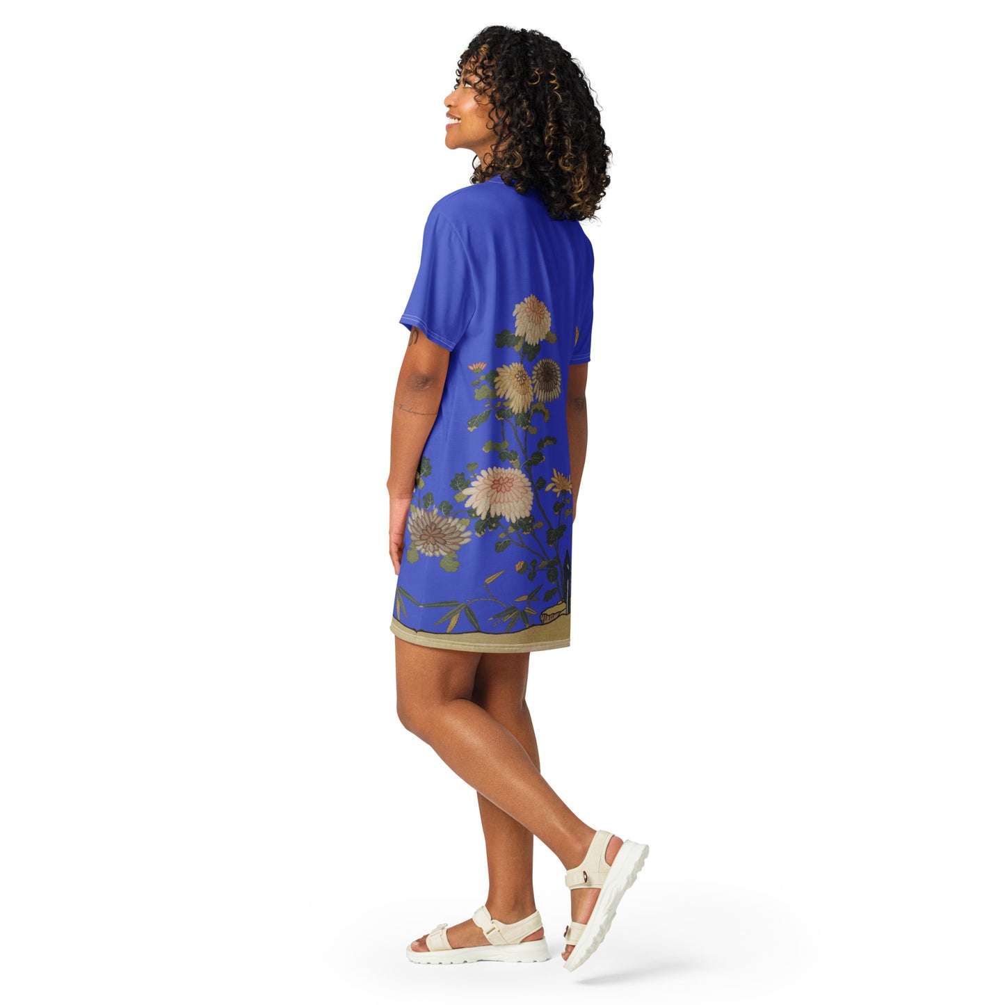 Kesi Flower Album|Chrysanthemums and Butterflies|T-shirt dress|Royal blue