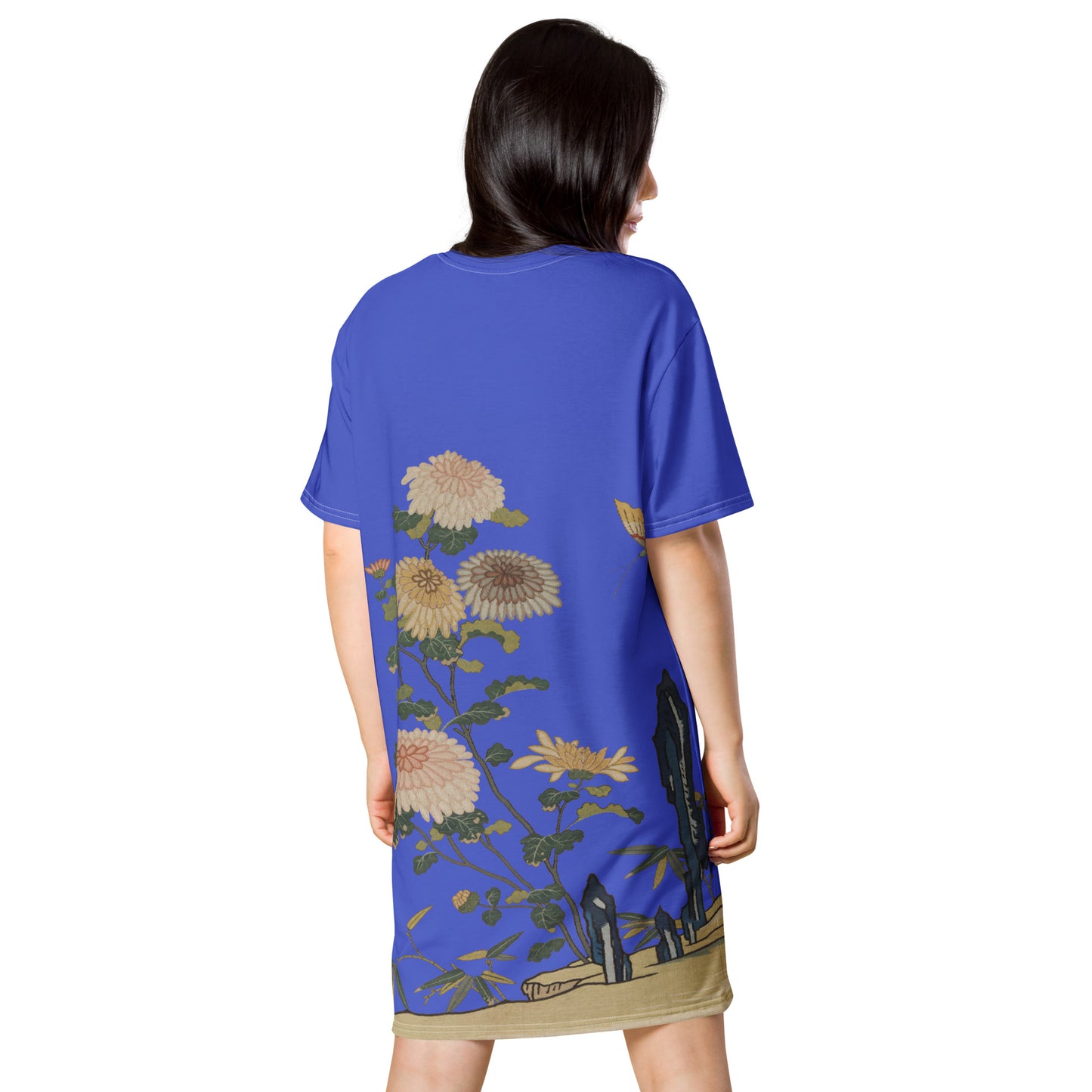 Kesi Flower Album|Chrysanthemums and Butterflies|T-shirt dress|Royal blue