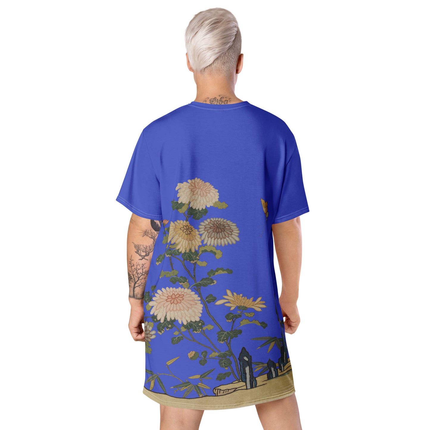 Kesi Flower Album|Chrysanthemums and Butterflies|T-shirt dress|Royal blue