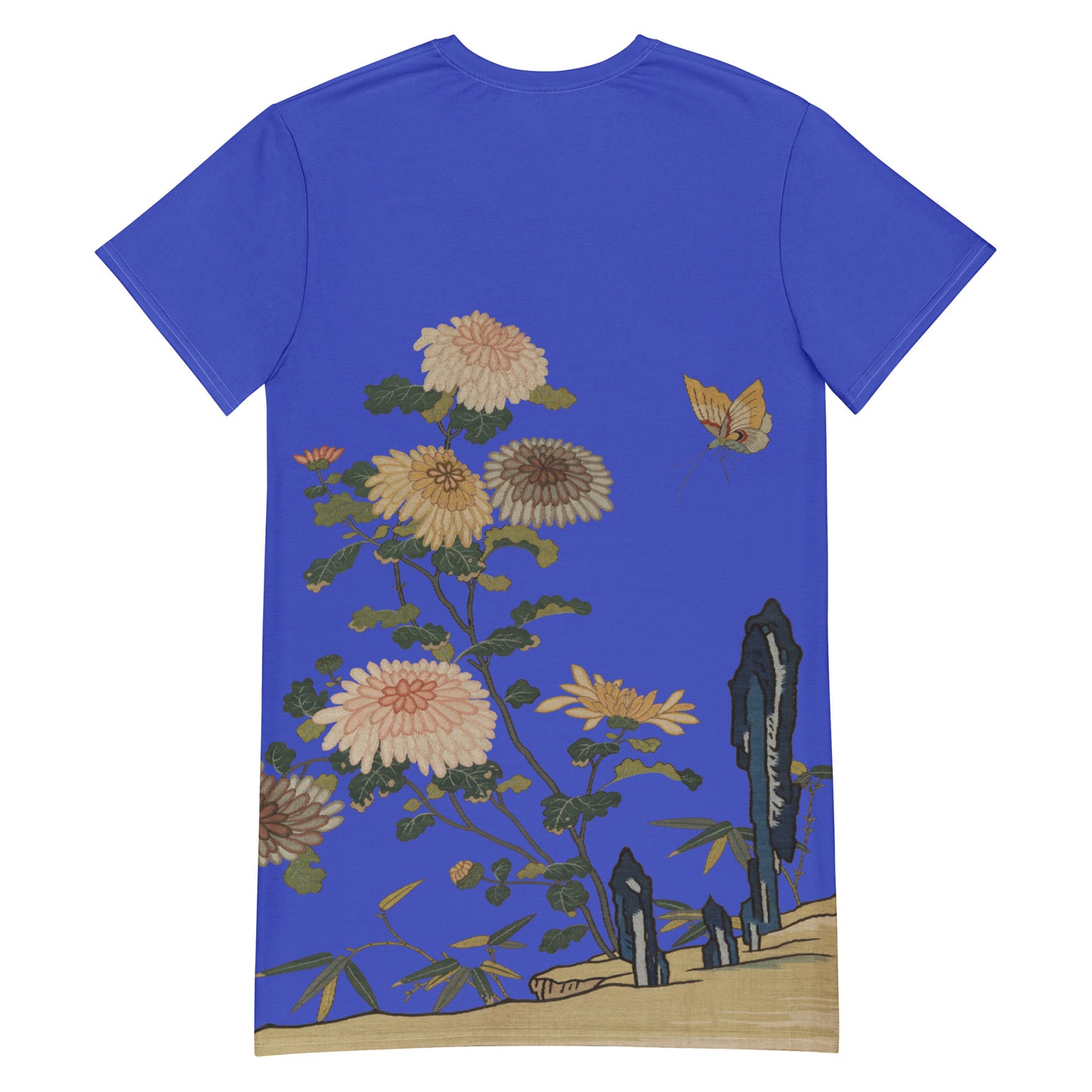 Kesi Flower Album|Chrysanthemums and Butterflies|T-shirt dress|Royal blue