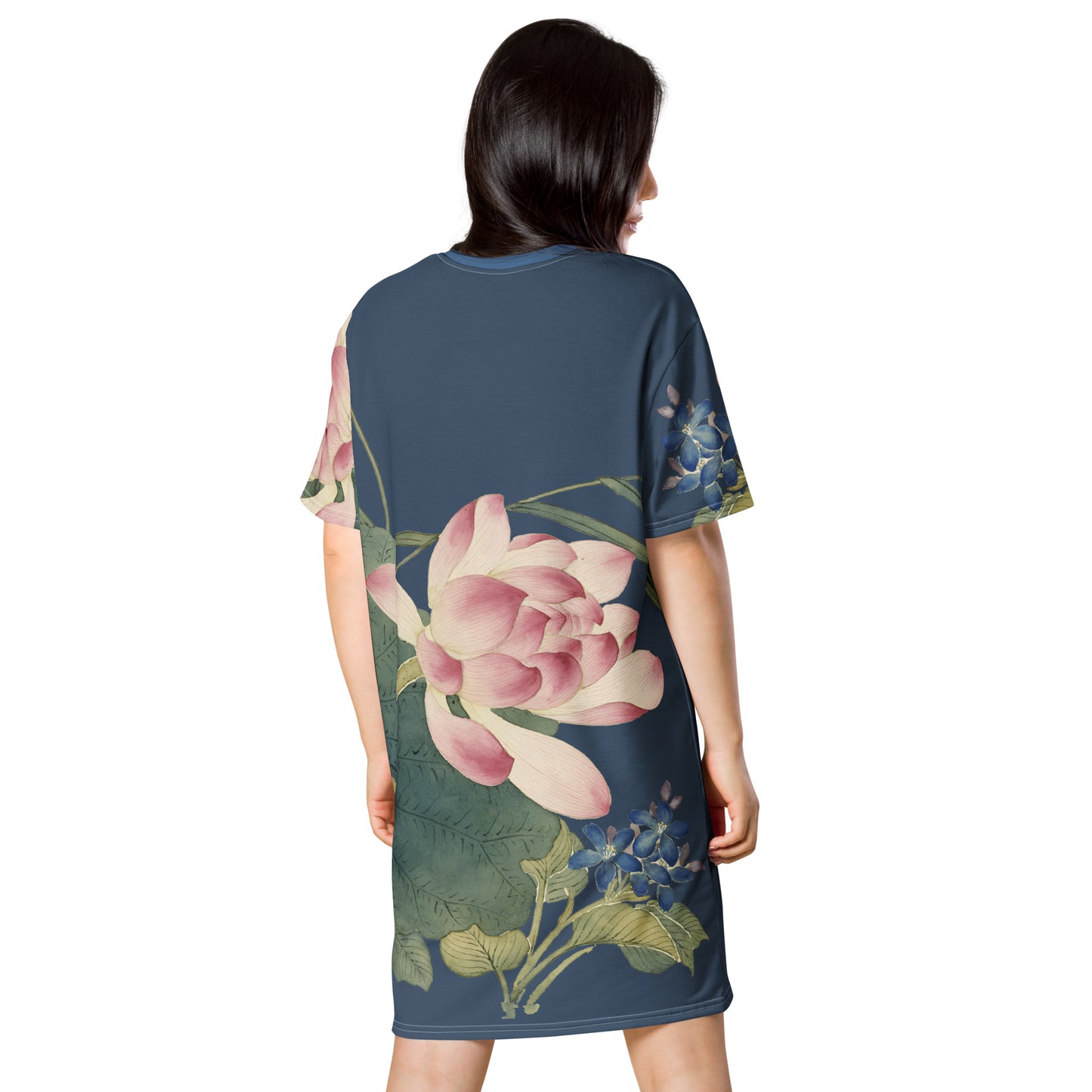 The Spirit of Flowers in Twelve Months|Lotus in Bloom|T-shirt dress|Dark blue