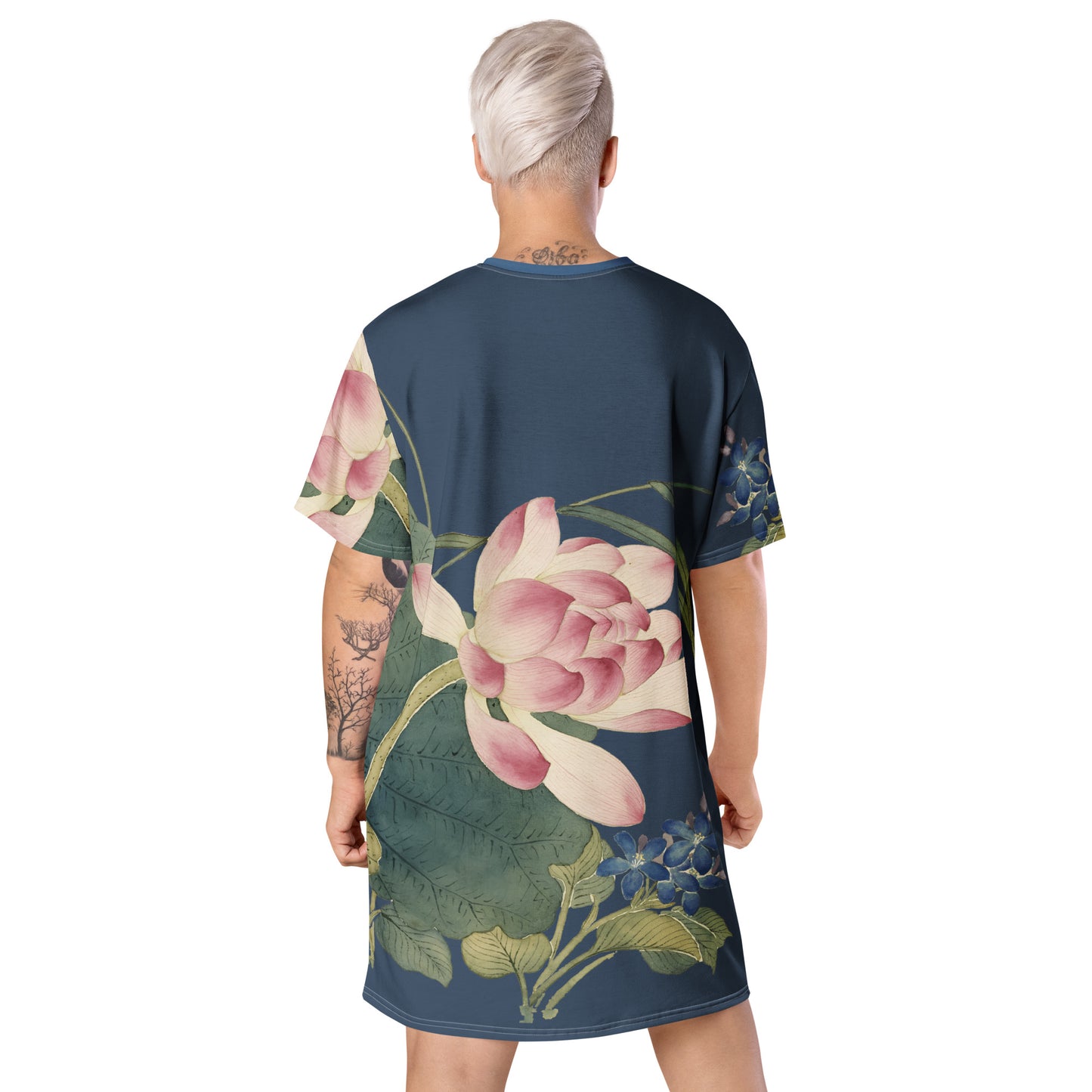 The Spirit of Flowers in Twelve Months|Lotus in Bloom|T-shirt dress|Dark blue