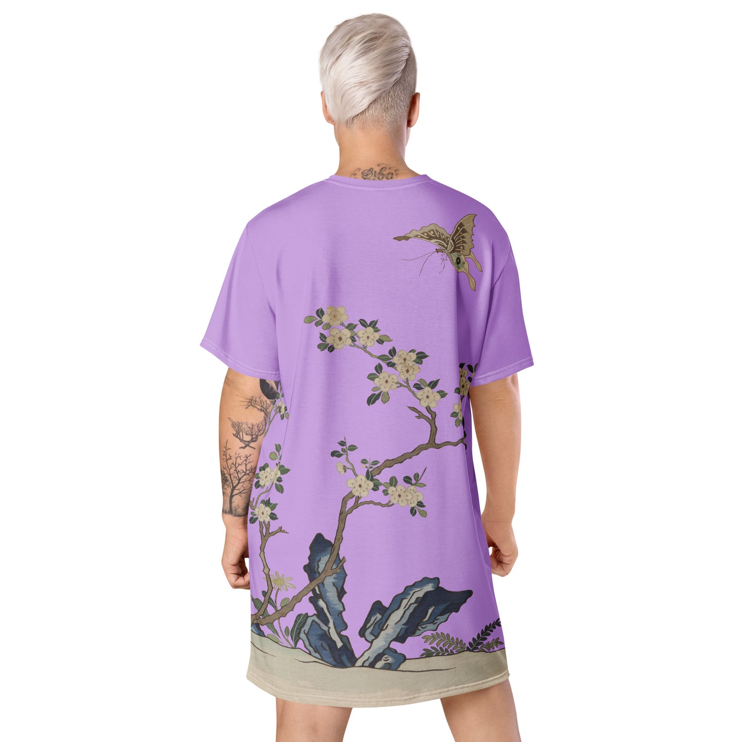 Kesi Flower Album|White Plum Blossoms and Butterfly|T-shirt dress|Lilac