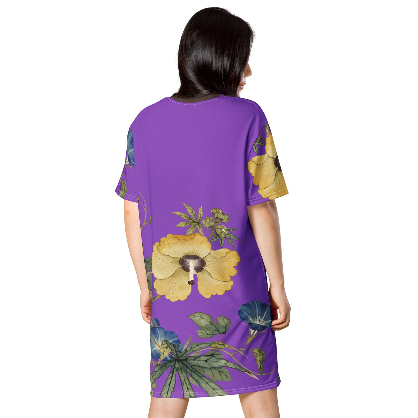 The Spirit of Flowers in Twelve Months|Okra and White-edged Morning Glory in Bloom|T-shirt dress|Purple