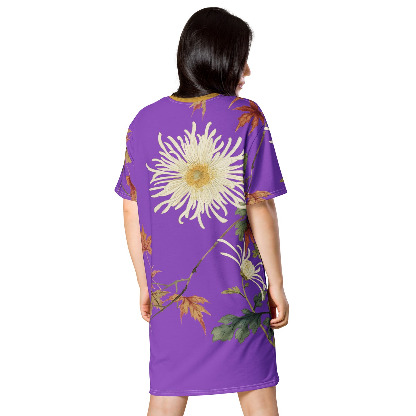 The Spirit of Flowers in Twelve Months|Blooming Chrysanthemum and Maple Leaves|T-shirt dress|Purple
