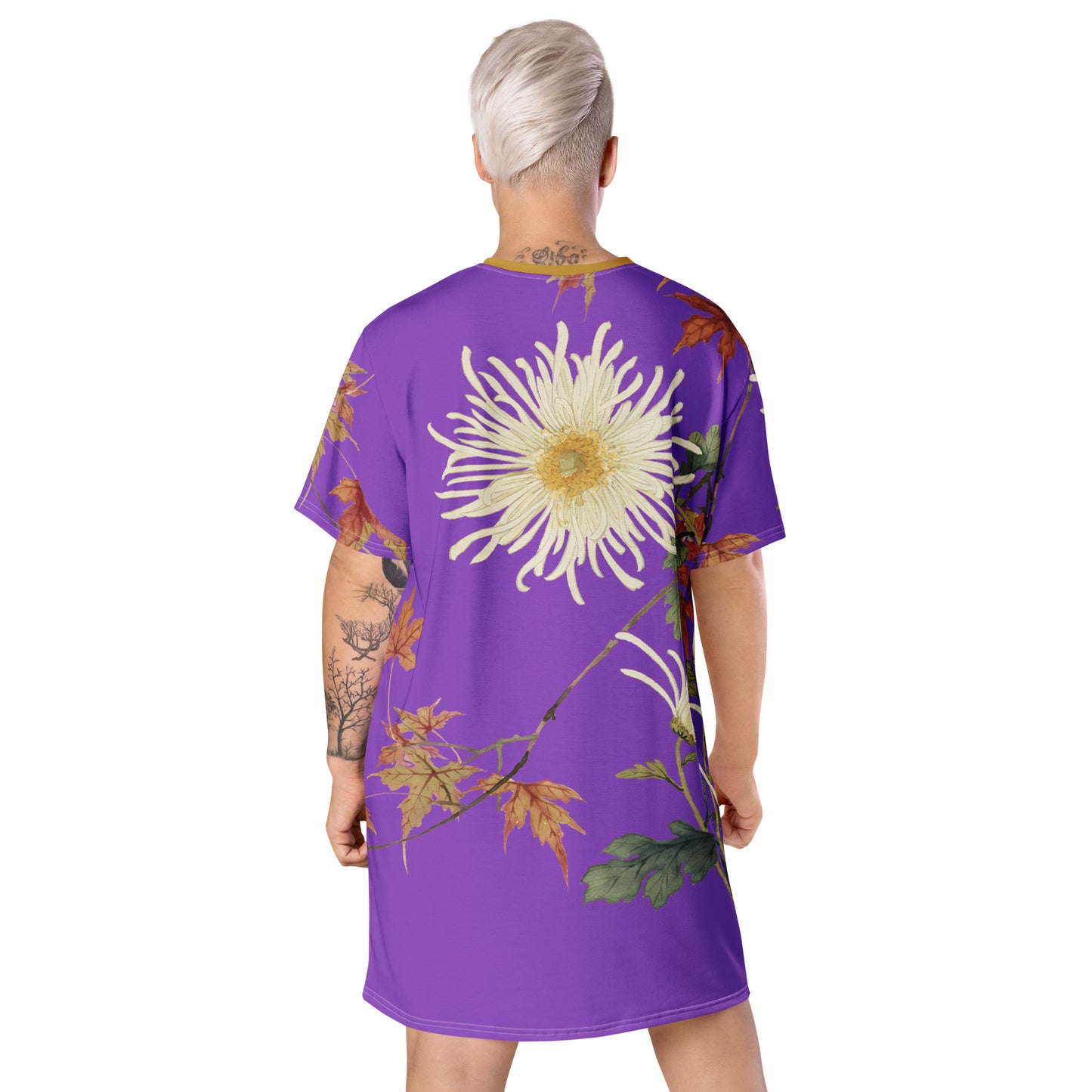 The Spirit of Flowers in Twelve Months|Blooming Chrysanthemum and Maple Leaves|T-shirt dress|Purple