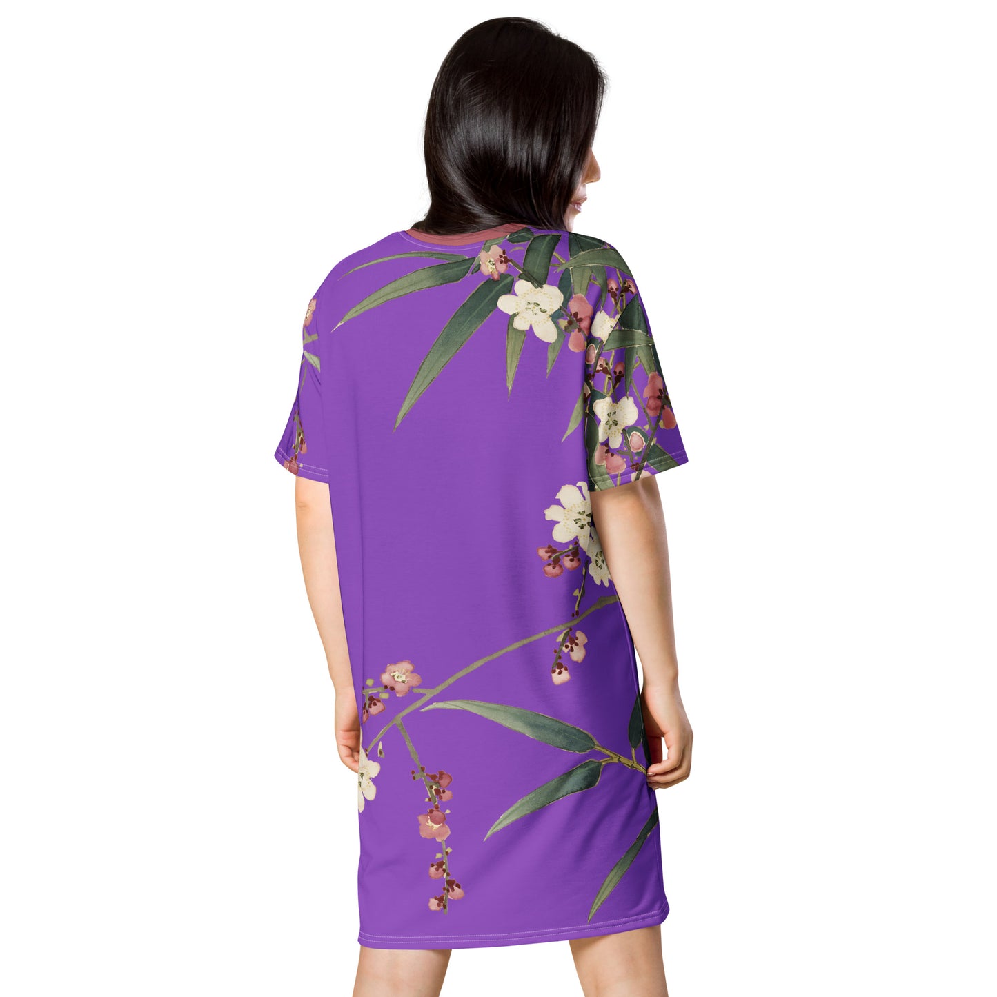 The Spirit of Flowers in Twelve Months|Crimson Plum Blossom and Lush Green Bamboo|T-shirt dress|Purple
