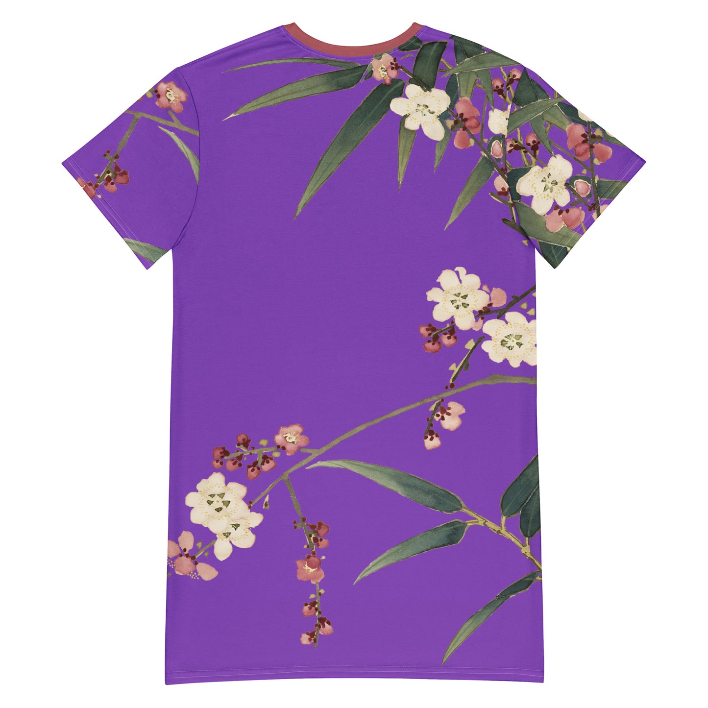 The Spirit of Flowers in Twelve Months|Crimson Plum Blossom and Lush Green Bamboo|T-shirt dress|Purple