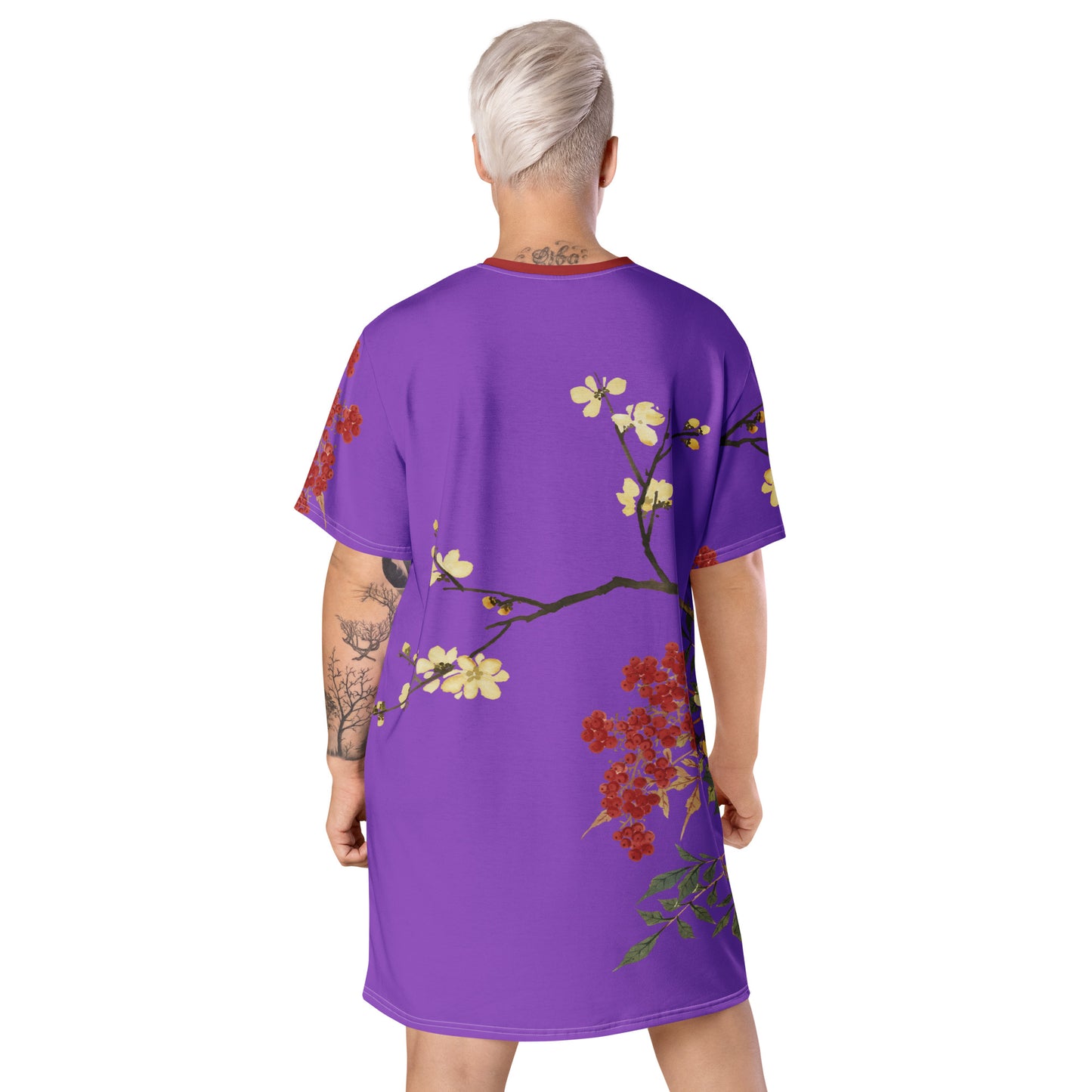 The Spirit of Flowers in Twelve Months|Blooming Wintersweet and Heavenly Bamboo|T-shirt dress|Purple