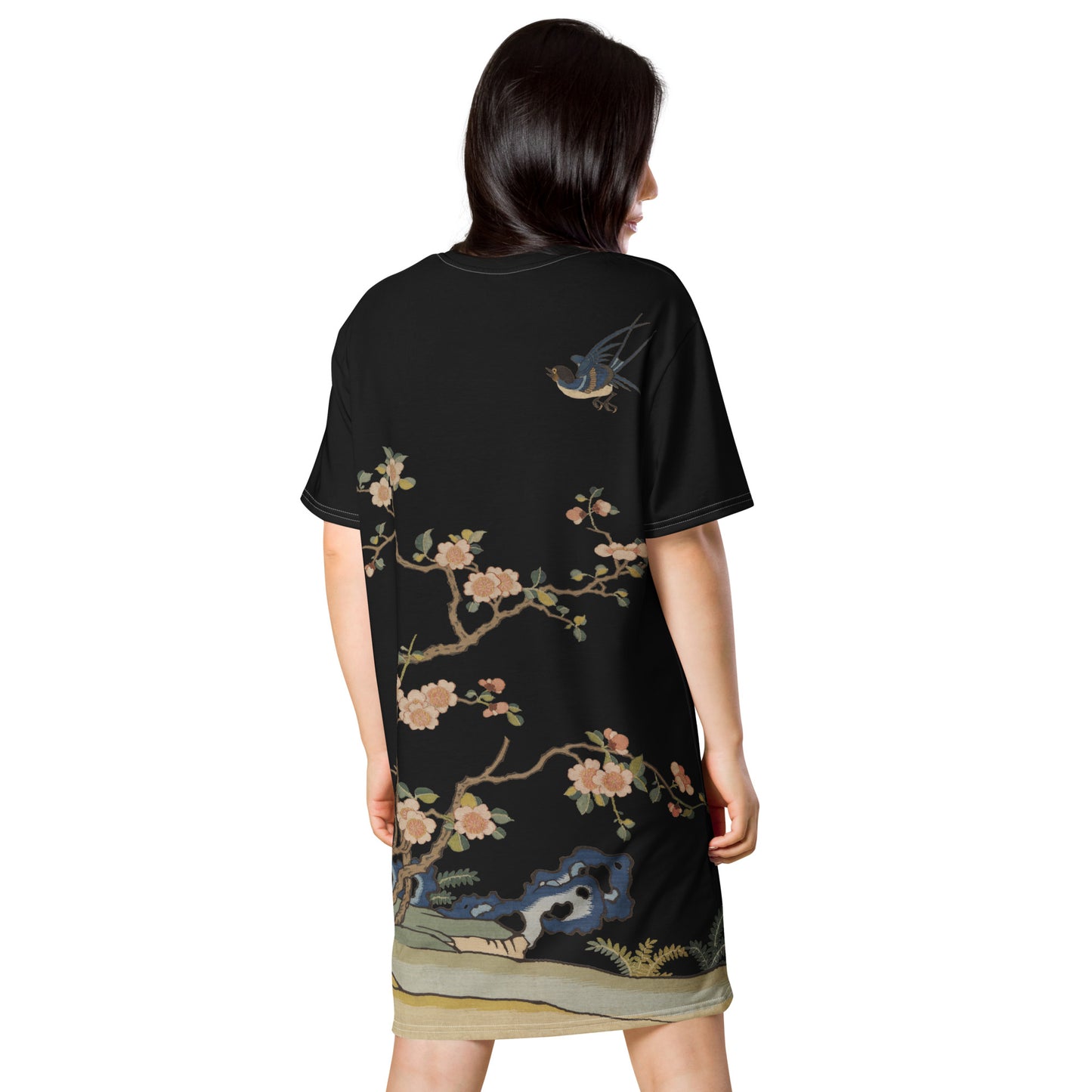 Kesi Flower Album|Swallow in Flight, Harbinger of Spring|T-shirt dress|Black