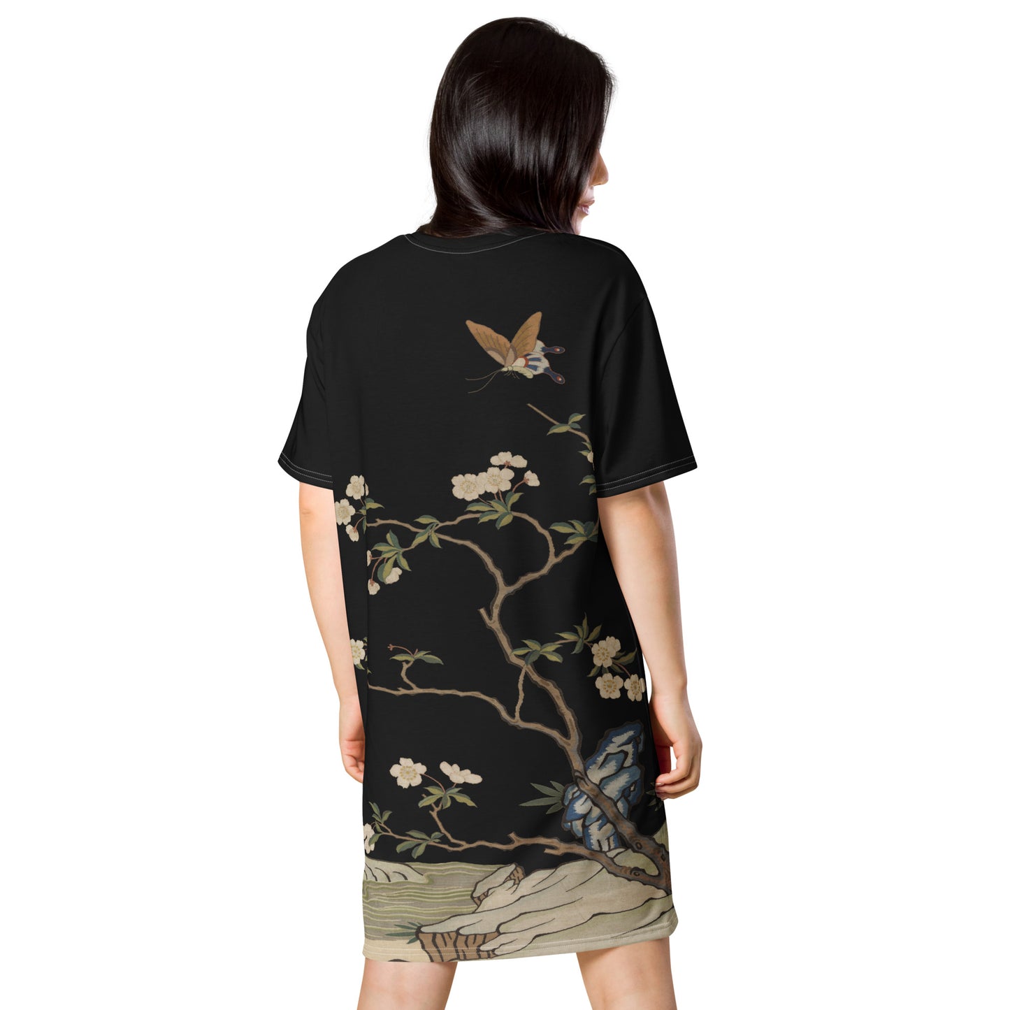 Kesi Flower Album|Plum Blossoms and Butterfly|T-shirt dress|Black