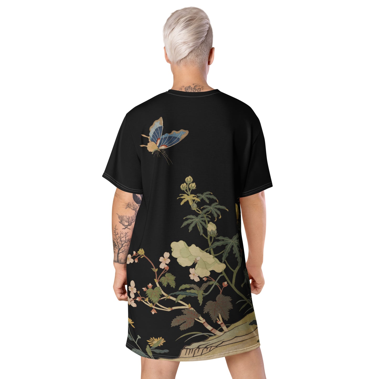 Kesi Flower Album|Hibiscus and Begonia Blossoms|T-shirt dress|Black