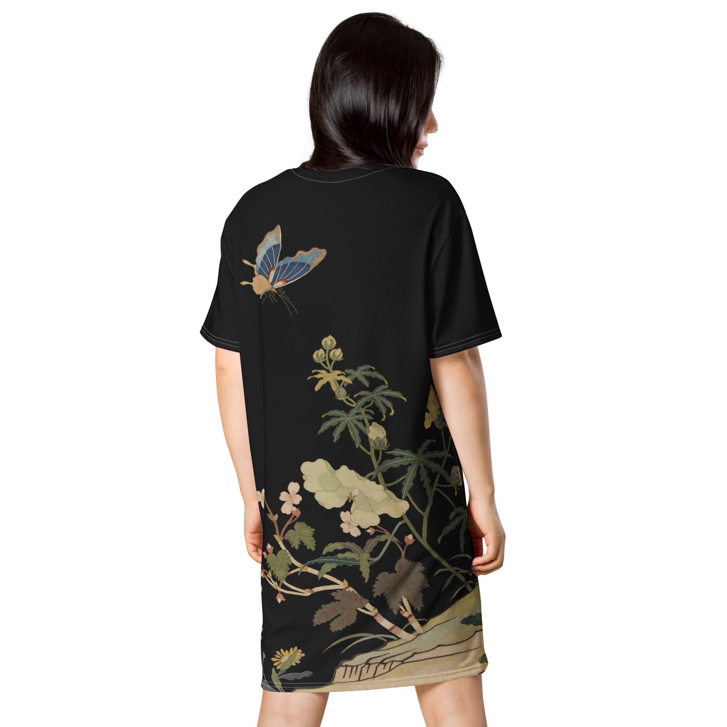 Kesi Flower Album|Hibiscus and Begonia Blossoms|T-shirt dress|Black